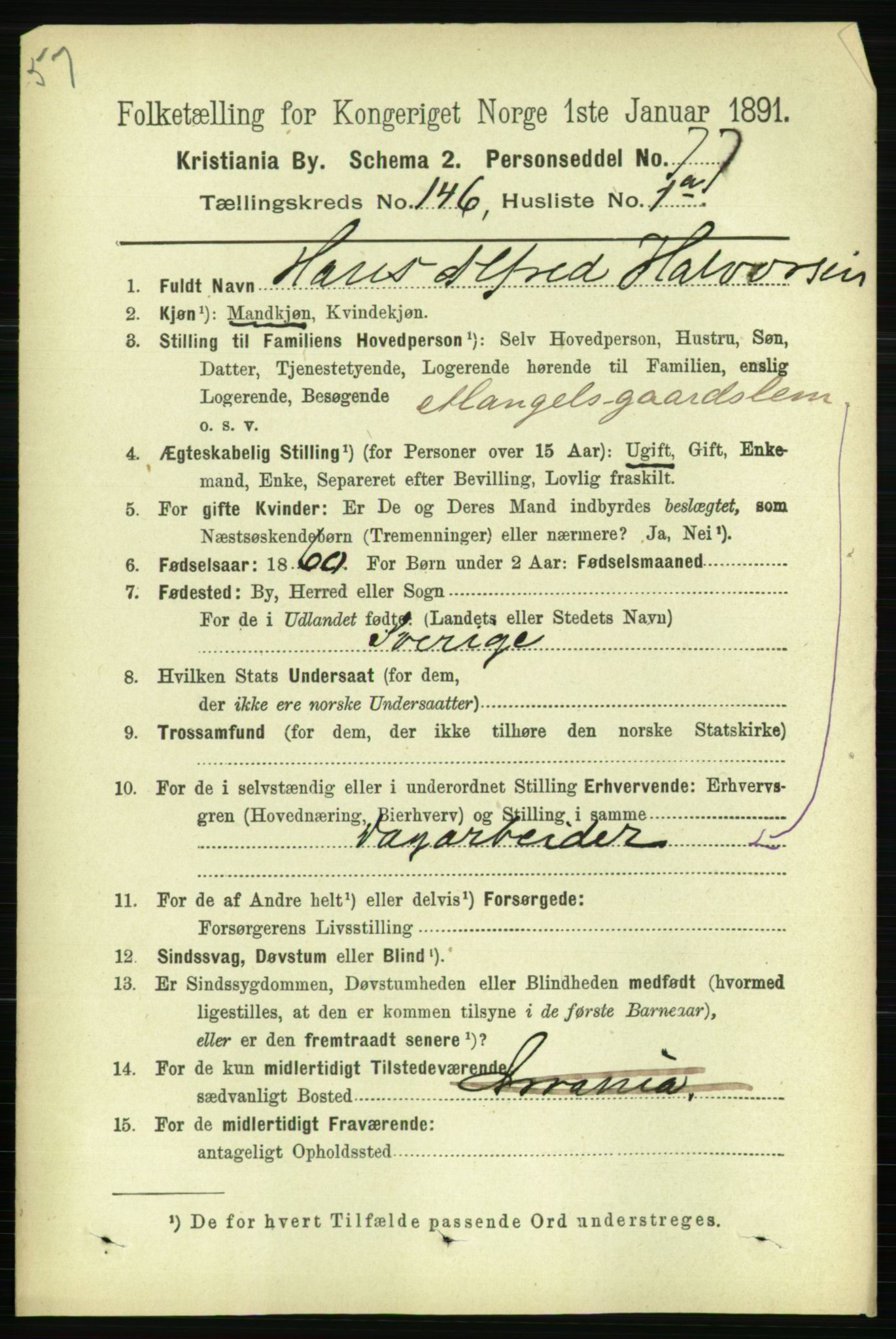 RA, 1891 census for 0301 Kristiania, 1891, p. 80227