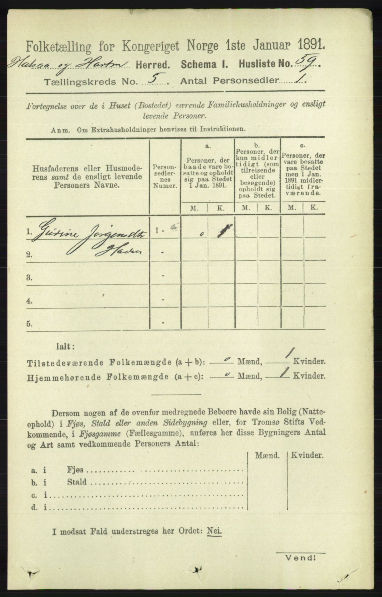 RA, 1891 census for 1019 Halse og Harkmark, 1891, p. 2031