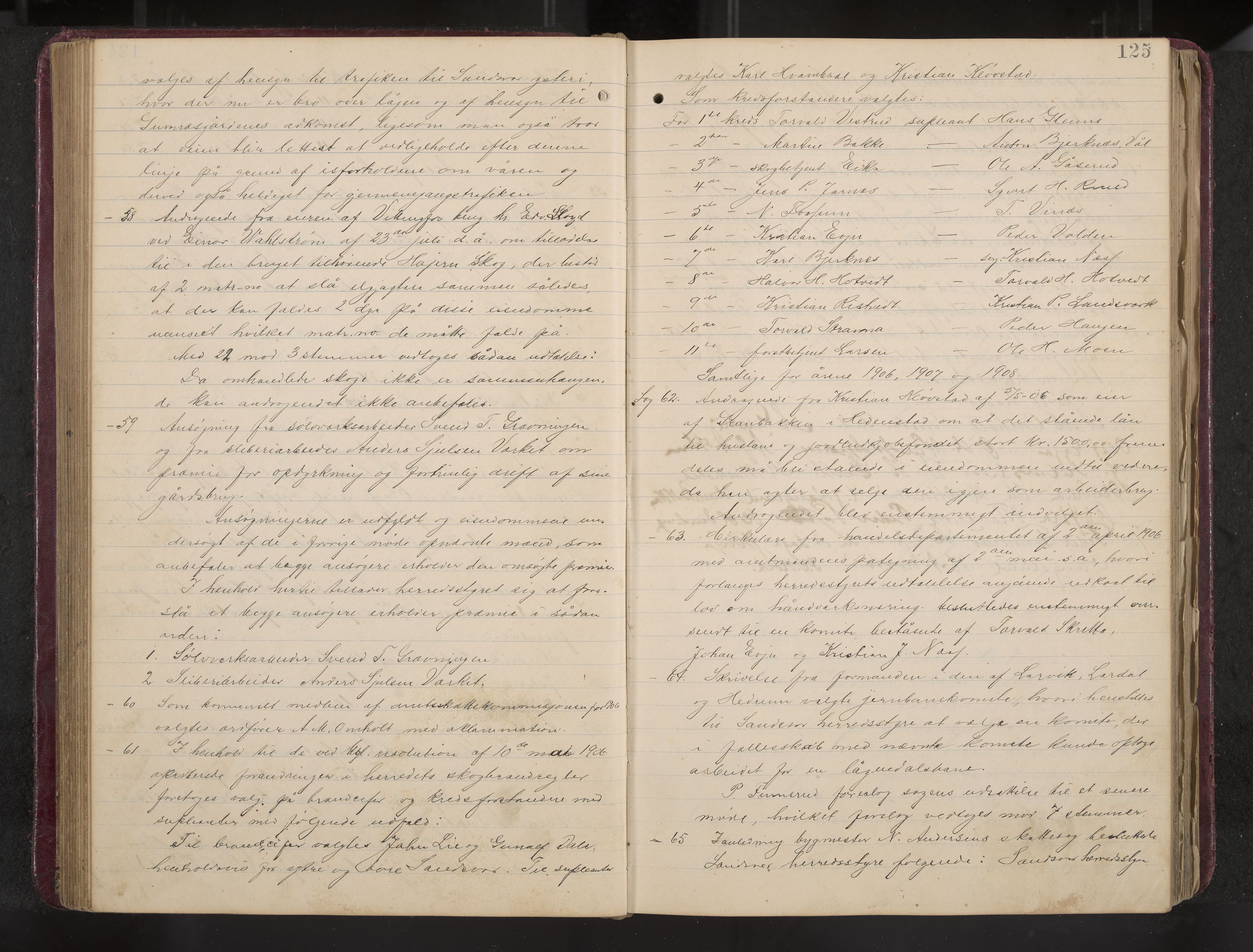 Ytre Sandsvær formannskap og sentraladministrasjon, IKAK/0629021/A/Aa/L0001: Møtebok med register, 1902-1919, p. 125