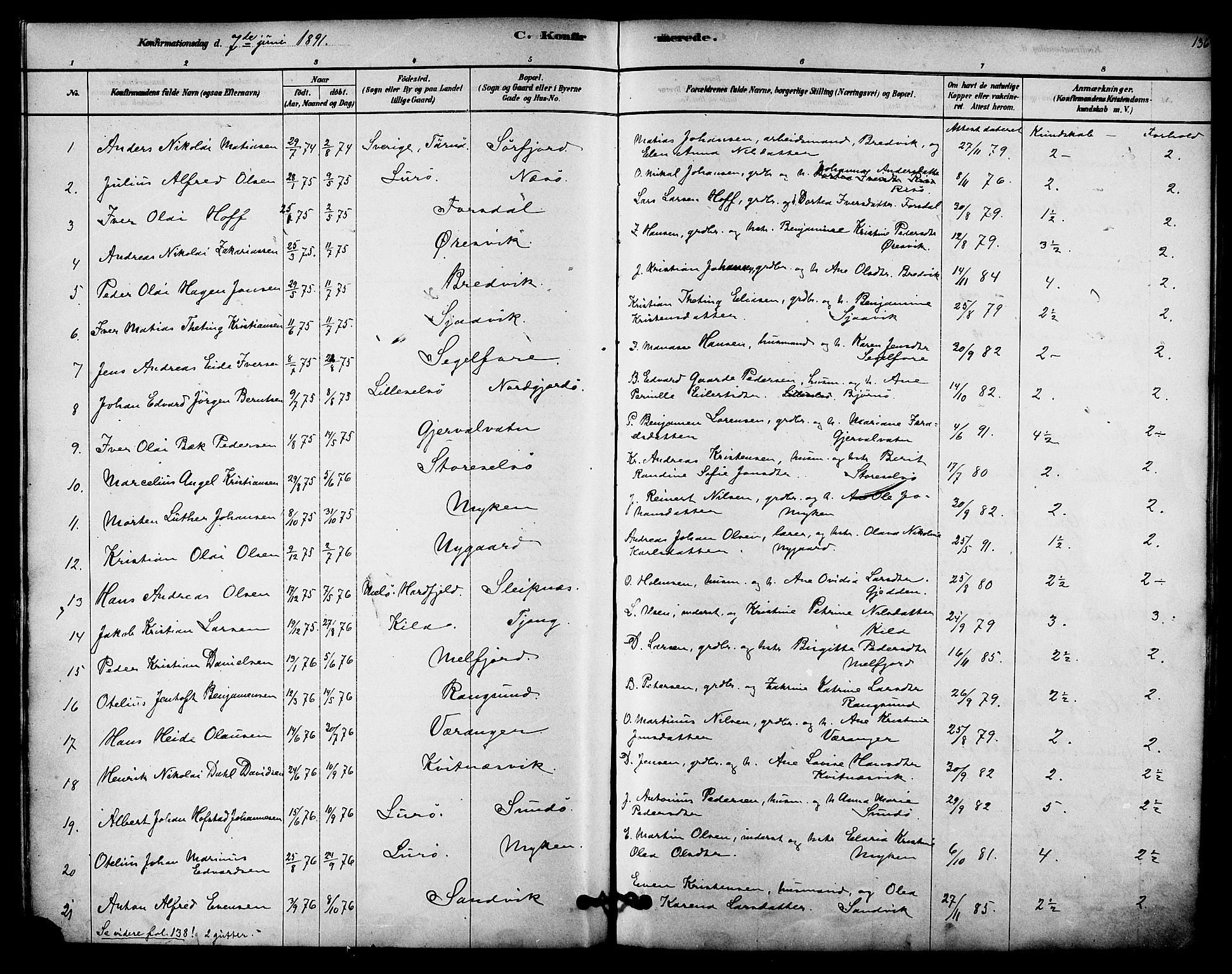 Ministerialprotokoller, klokkerbøker og fødselsregistre - Nordland, SAT/A-1459/841/L0609: Parish register (official) no. 841A12, 1878-1901, p. 136