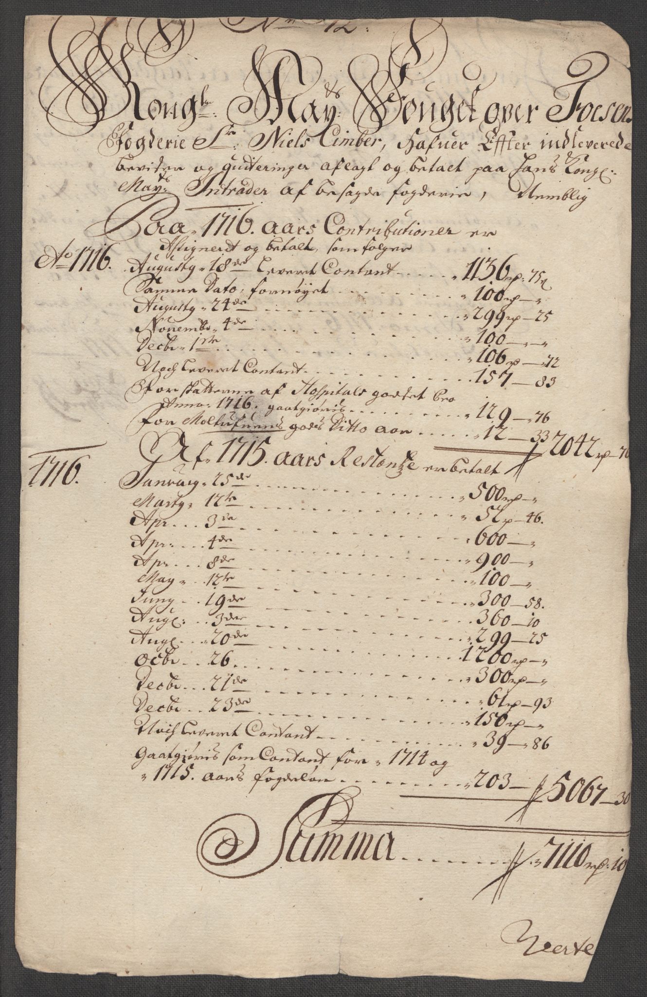 Rentekammeret inntil 1814, Reviderte regnskaper, Fogderegnskap, AV/RA-EA-4092/R57/L3864: Fogderegnskap Fosen, 1716, p. 209