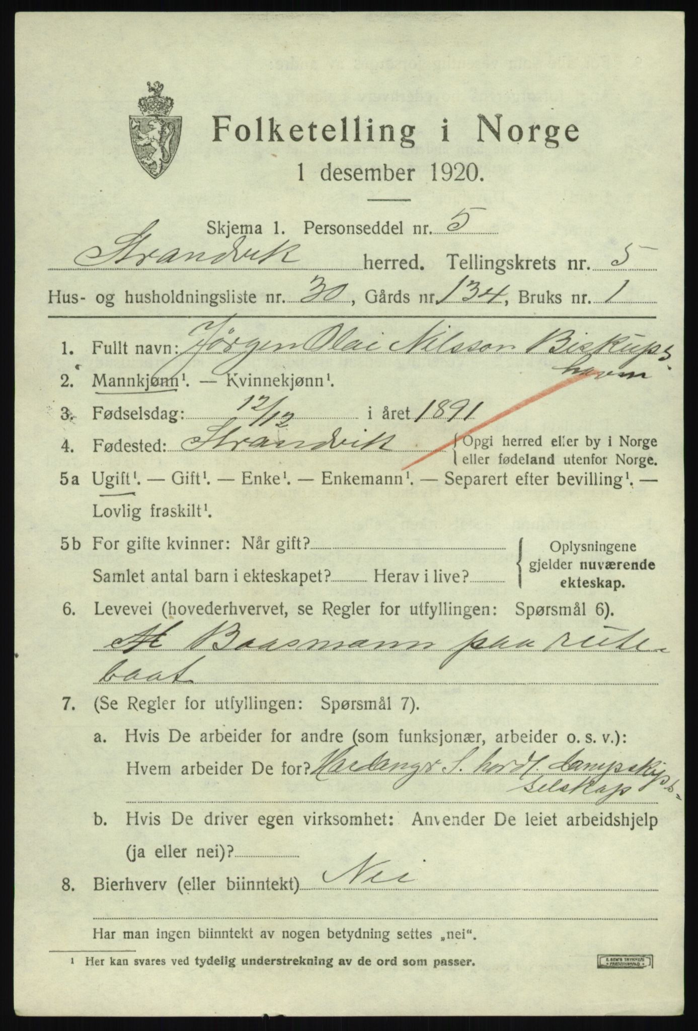 SAB, 1920 census for Strandvik, 1920, p. 4324