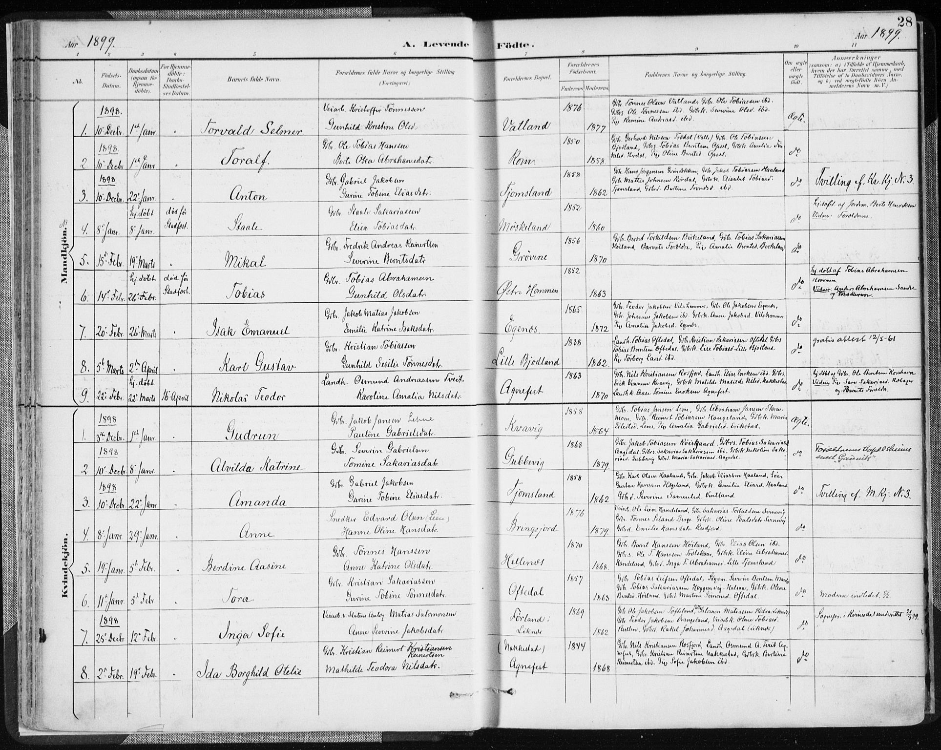 Lyngdal sokneprestkontor, AV/SAK-1111-0029/F/Fa/Fac/L0012: Parish register (official) no. A 12, 1894-1918, p. 28