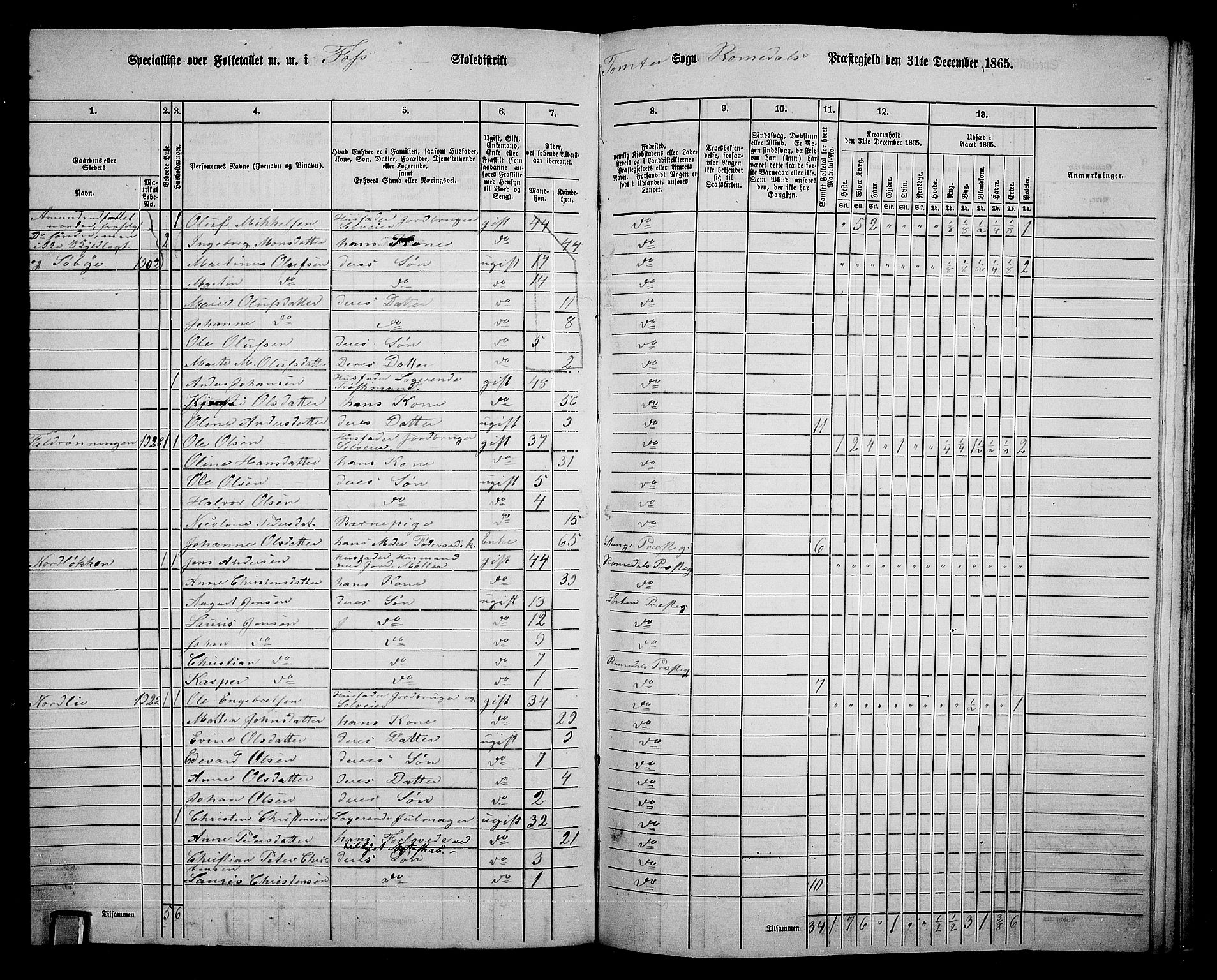 RA, 1865 census for Romedal, 1865, p. 183
