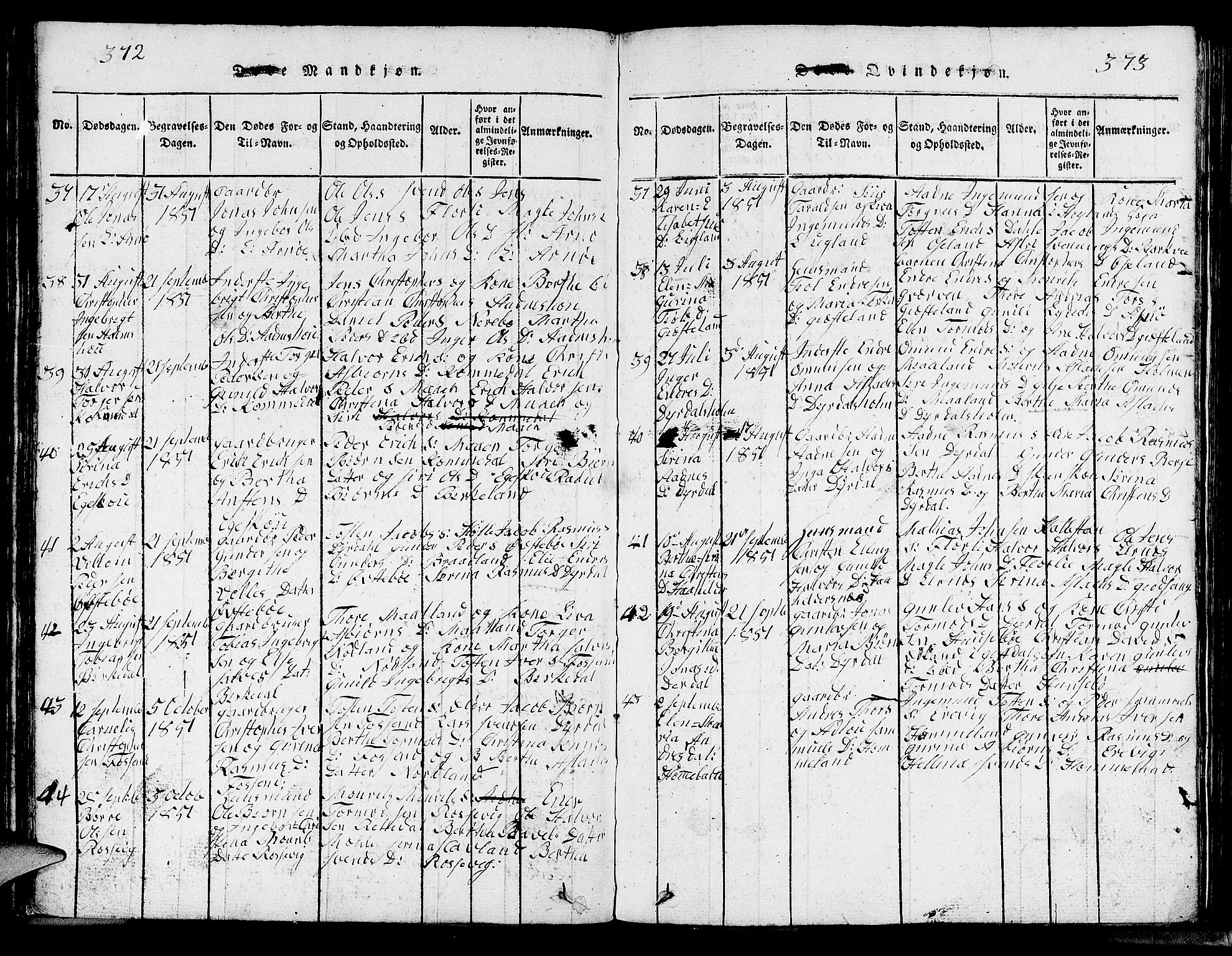 Strand sokneprestkontor, SAST/A-101828/H/Ha/Hab/L0002: Parish register (copy) no. B 2, 1816-1854, p. 372-373