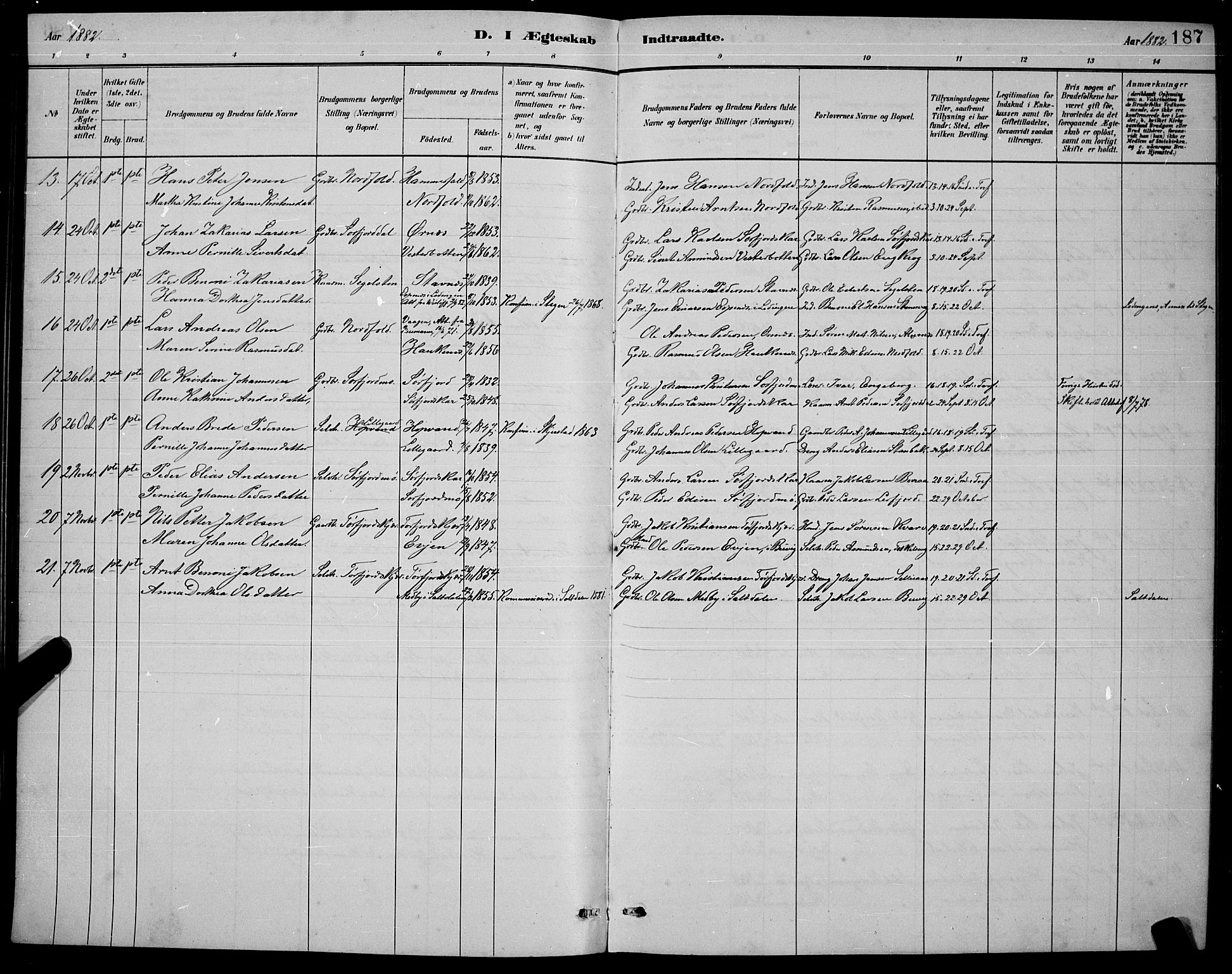 Ministerialprotokoller, klokkerbøker og fødselsregistre - Nordland, AV/SAT-A-1459/853/L0772: Parish register (official) no. 853A11, 1881-1900, p. 187