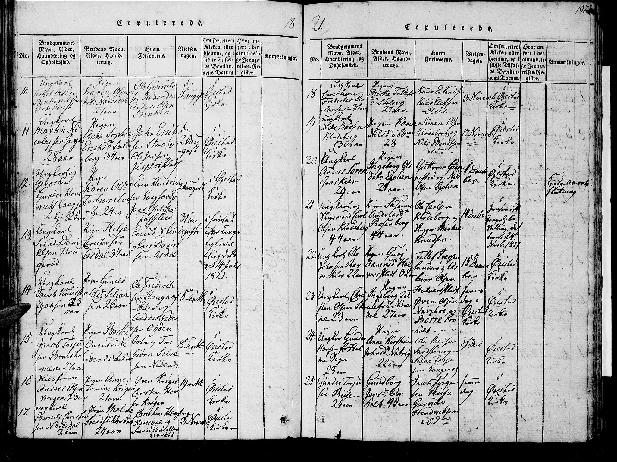 Øyestad sokneprestkontor, SAK/1111-0049/F/Fb/L0003: Parish register (copy) no. B 3, 1816-1827, p. 197