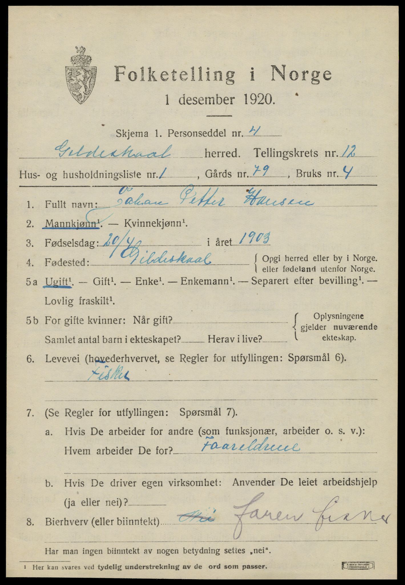 SAT, 1920 census for Gildeskål, 1920, p. 7232