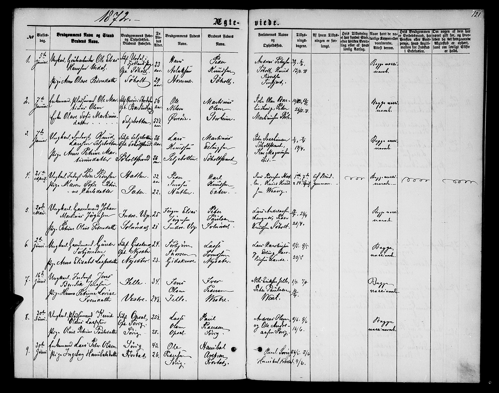 Ministerialprotokoller, klokkerbøker og fødselsregistre - Møre og Romsdal, SAT/A-1454/522/L0325: Parish register (copy) no. 522C04, 1872-1877, p. 121