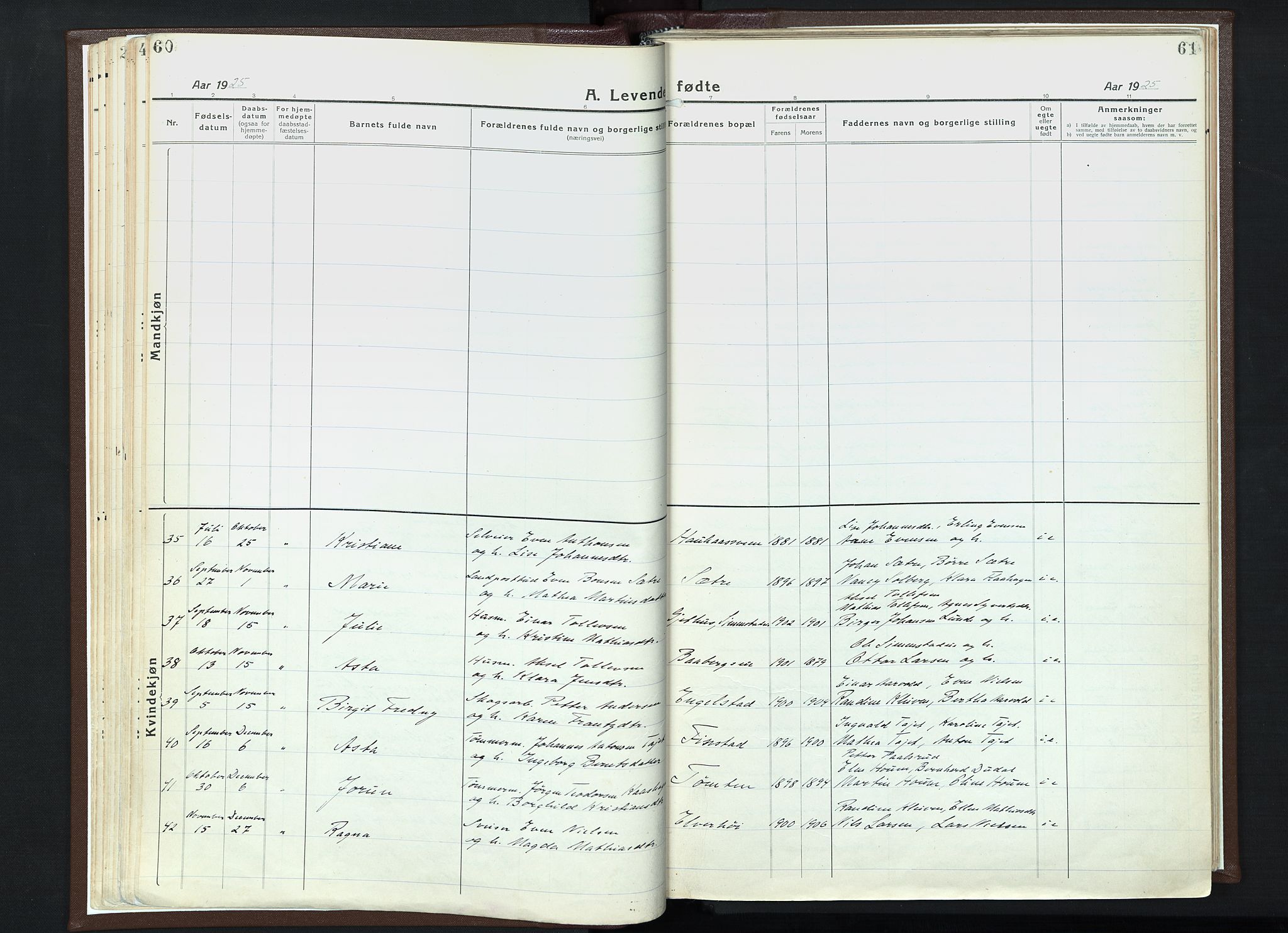 Veldre prestekontor, AV/SAH-PREST-018/K/Ka/L0001: Parish register (official) no. 1, 1921-1934, p. 60-61