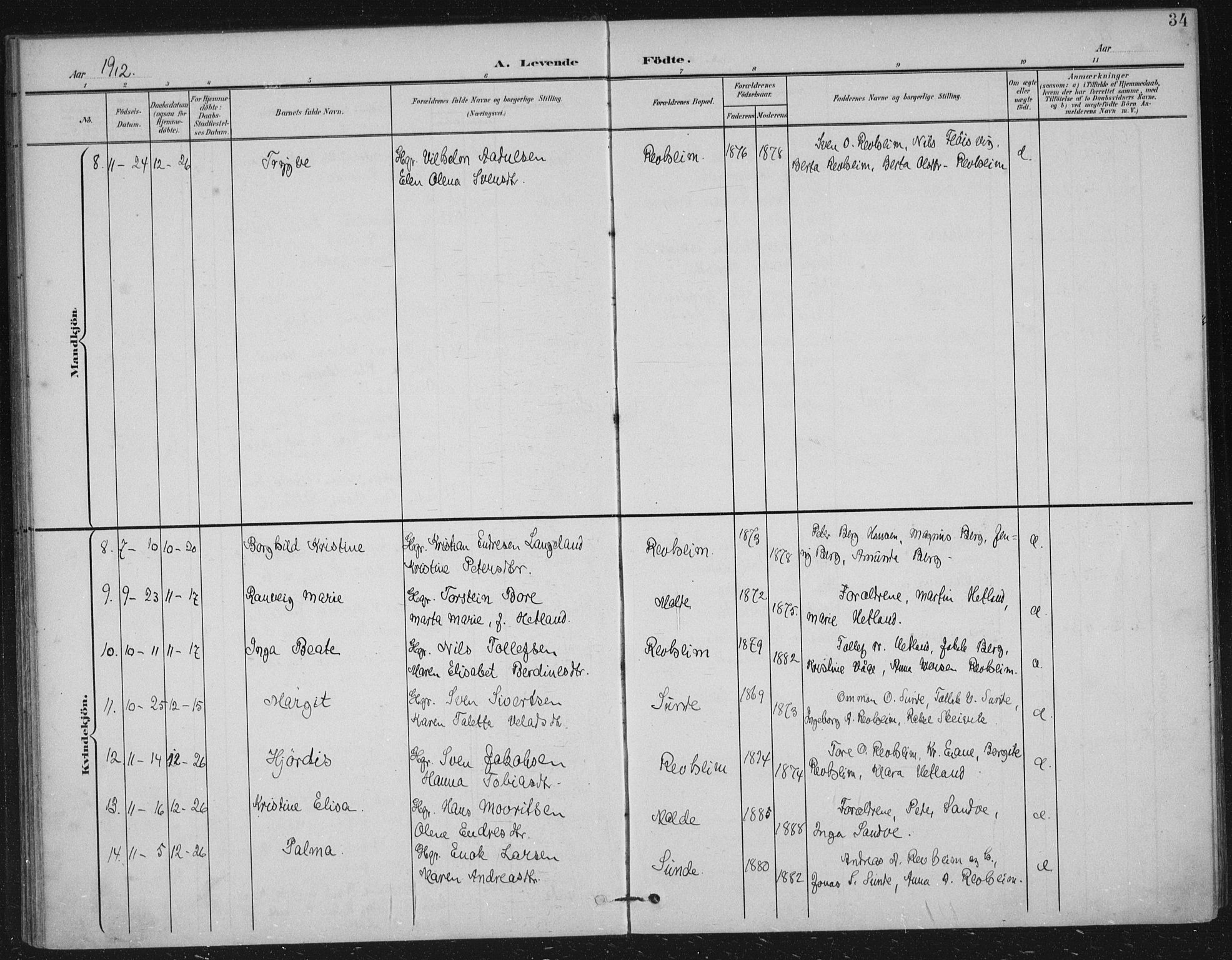 Håland sokneprestkontor, AV/SAST-A-101802/002/B/L0001: Parish register (official) no. A 13, 1901-1923, p. 34