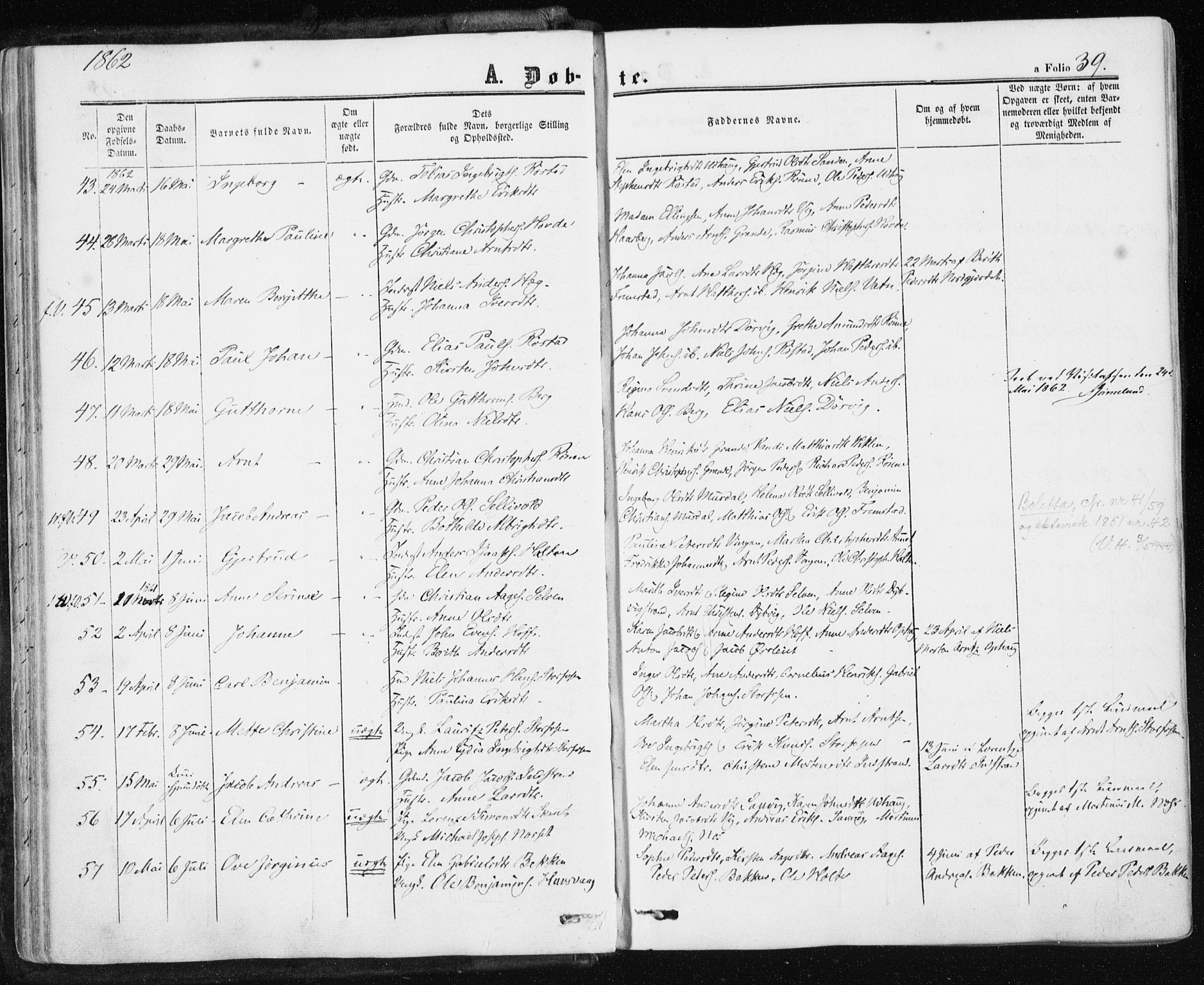 Ministerialprotokoller, klokkerbøker og fødselsregistre - Sør-Trøndelag, SAT/A-1456/659/L0737: Parish register (official) no. 659A07, 1857-1875, p. 39
