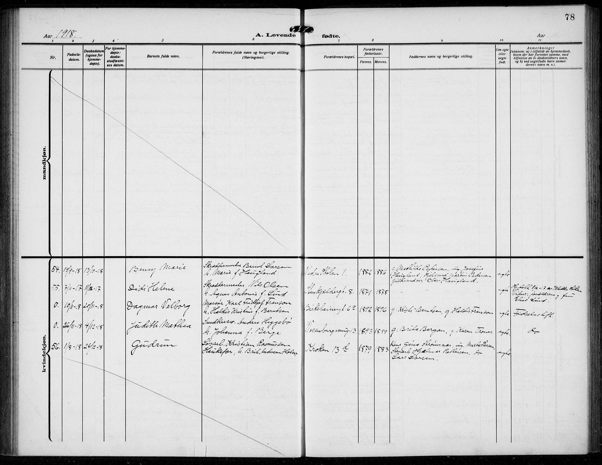 Mariakirken Sokneprestembete, AV/SAB-A-76901/H/Hab/L0006: Parish register (copy) no. A 6, 1909-1939, p. 78