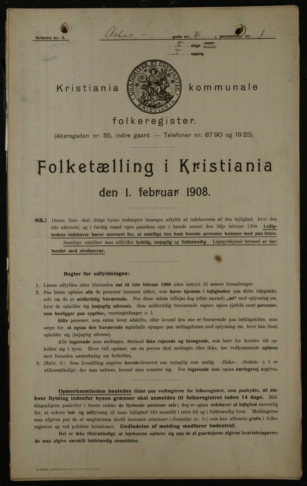 OBA, Municipal Census 1908 for Kristiania, 1908, p. 2057
