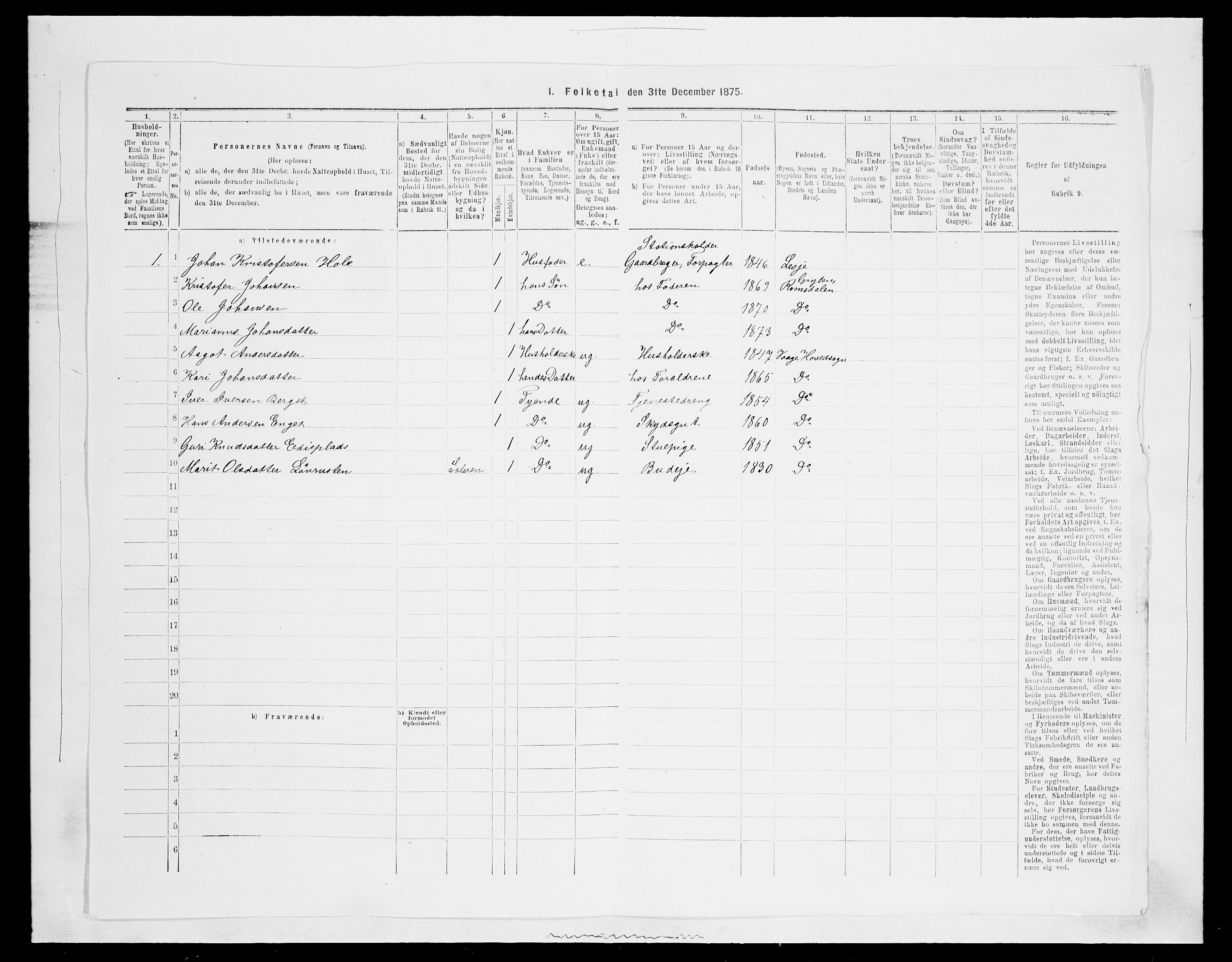 SAH, 1875 census for 0515P Vågå, 1875, p. 1126