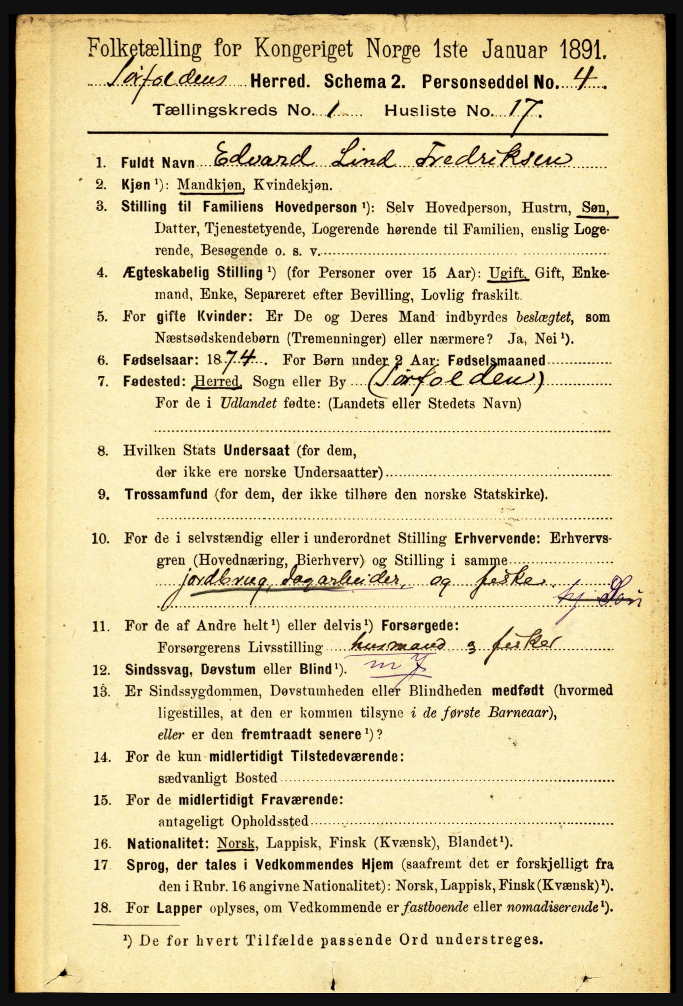 RA, 1891 census for 1845 Sørfold, 1891, p. 156
