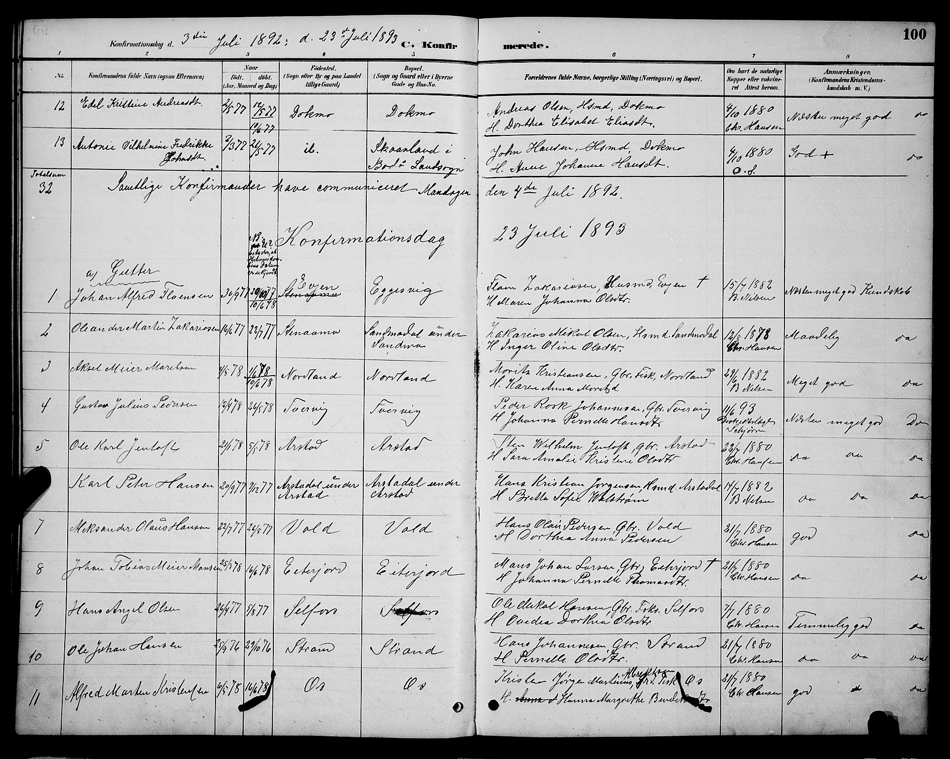 Ministerialprotokoller, klokkerbøker og fødselsregistre - Nordland, AV/SAT-A-1459/846/L0654: Parish register (copy) no. 846C04, 1887-1901, p. 100