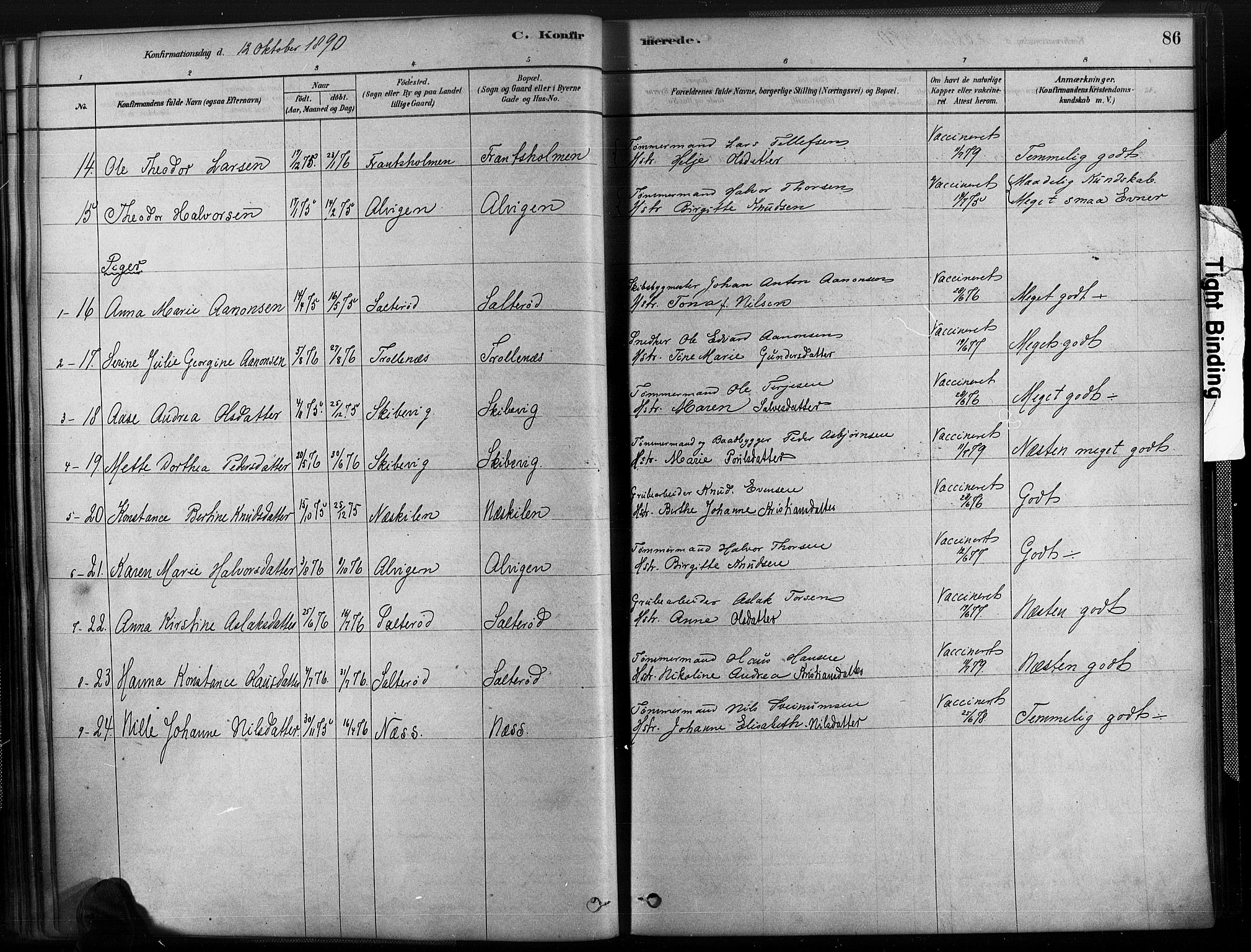 Austre Moland sokneprestkontor, SAK/1111-0001/F/Fa/Fab/L0001: Parish register (official) no. A 1, 1878-1898, p. 86