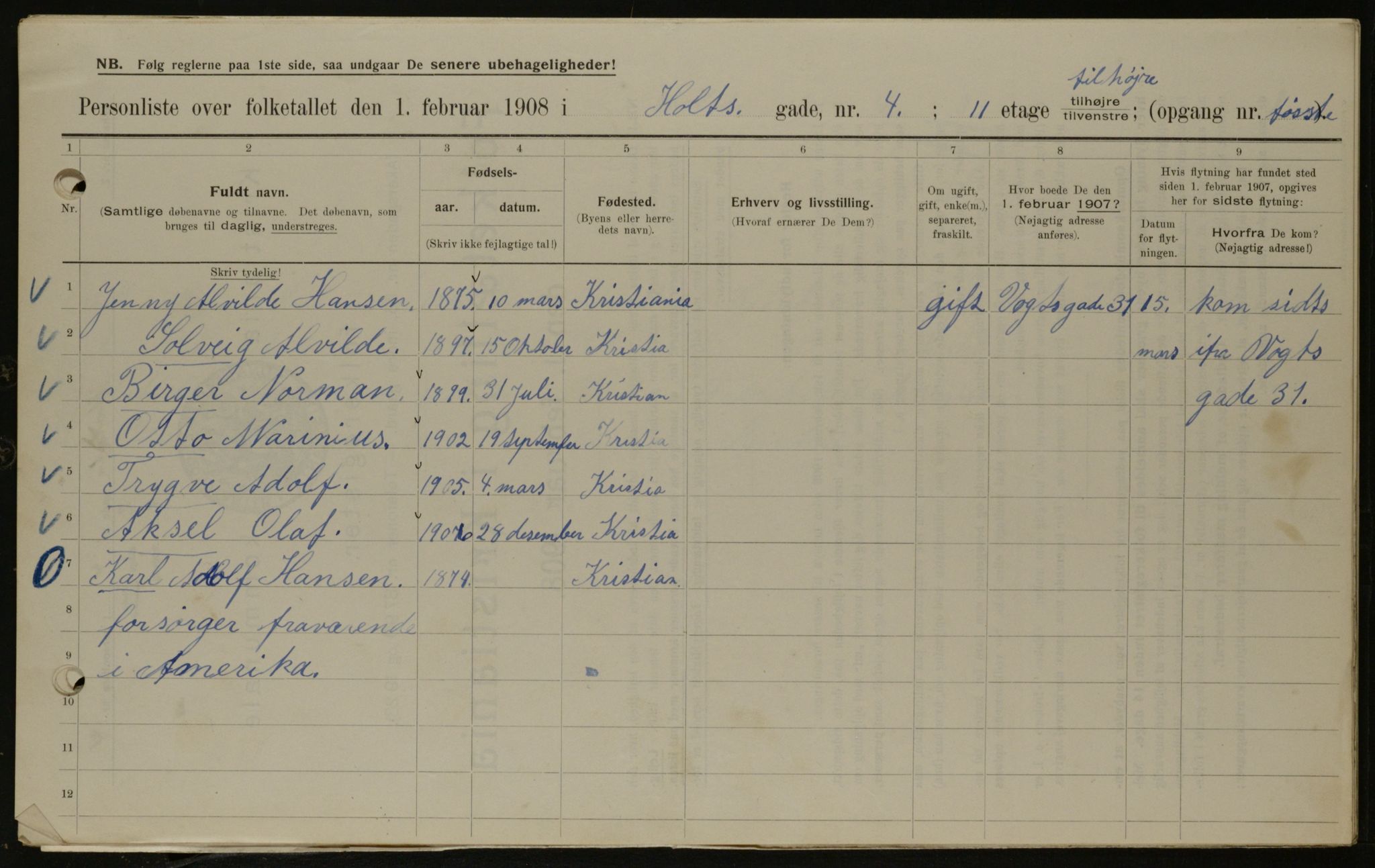 OBA, Municipal Census 1908 for Kristiania, 1908, p. 36858