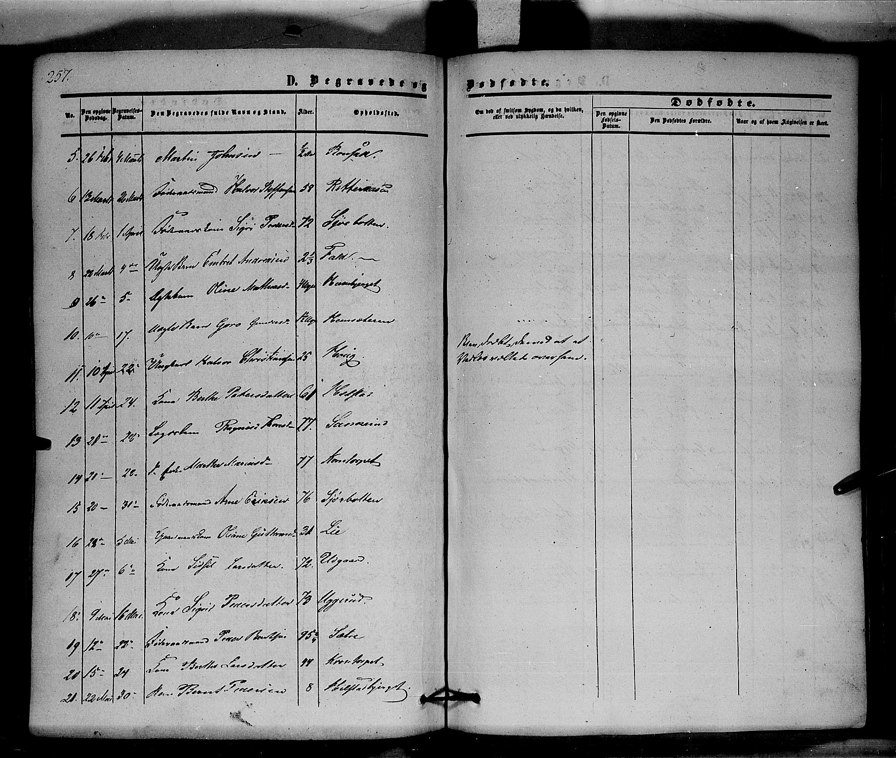 Hof prestekontor, SAH/PREST-038/H/Ha/Haa/L0008: Parish register (official) no. 8, 1849-1861, p. 257