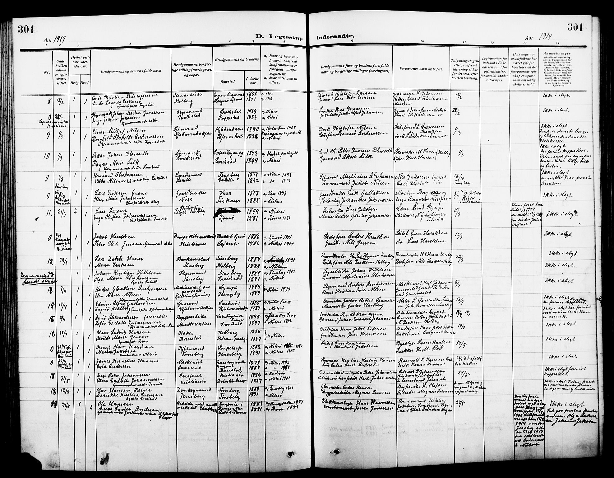 Nøtterøy kirkebøker, AV/SAKO-A-354/G/Ga/L0005: Parish register (copy) no. I 5, 1910-1924, p. 301