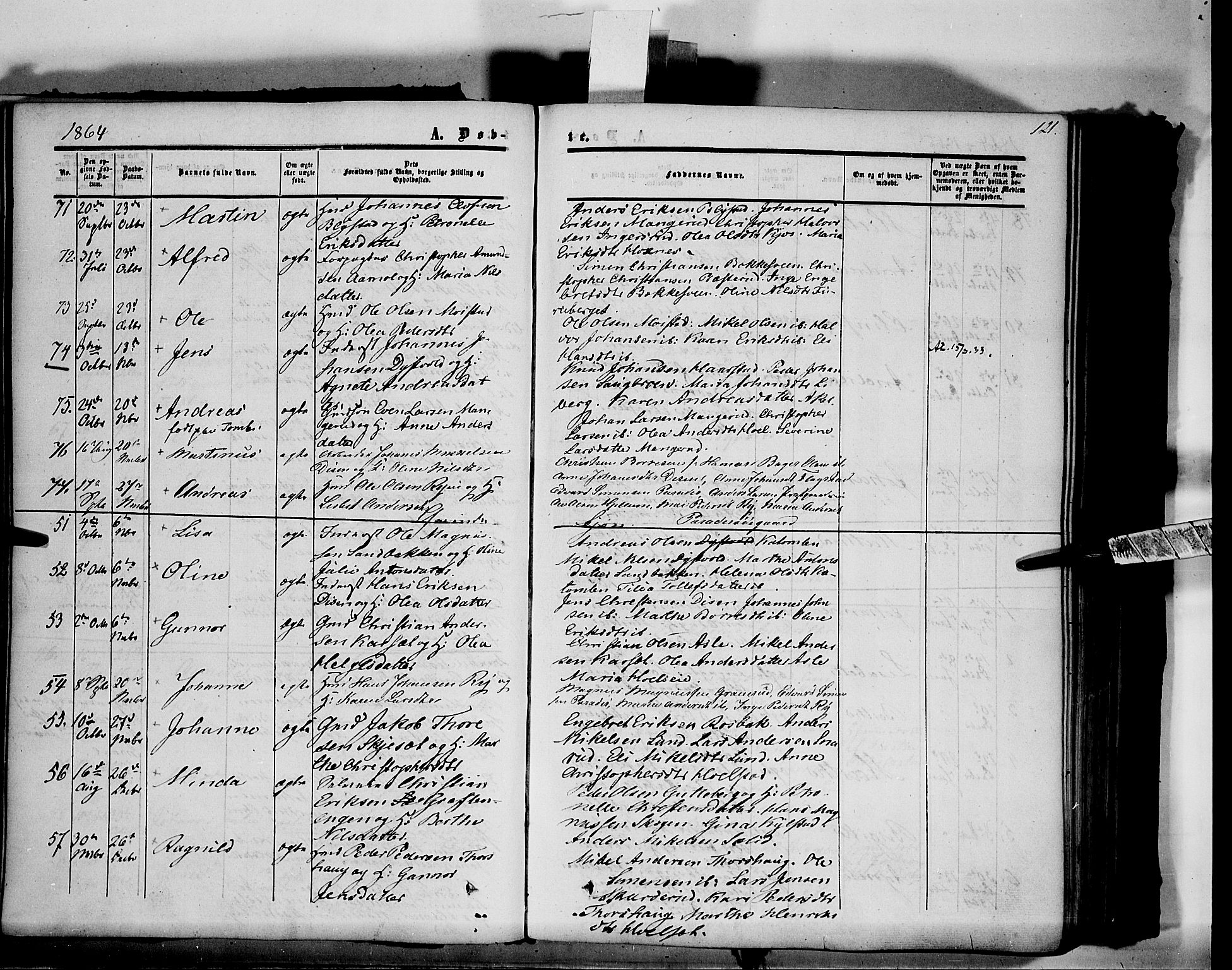 Vang prestekontor, Hedmark, AV/SAH-PREST-008/H/Ha/Haa/L0012: Parish register (official) no. 12, 1855-1870, p. 121