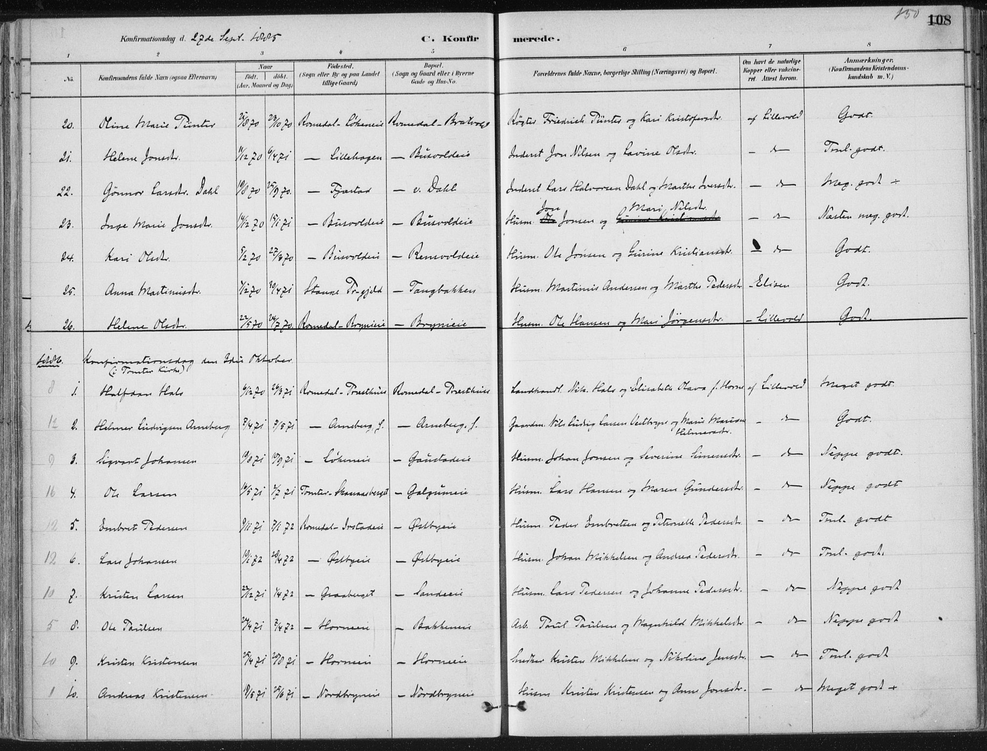 Romedal prestekontor, SAH/PREST-004/K/L0010: Parish register (official) no. 10, 1880-1895, p. 150