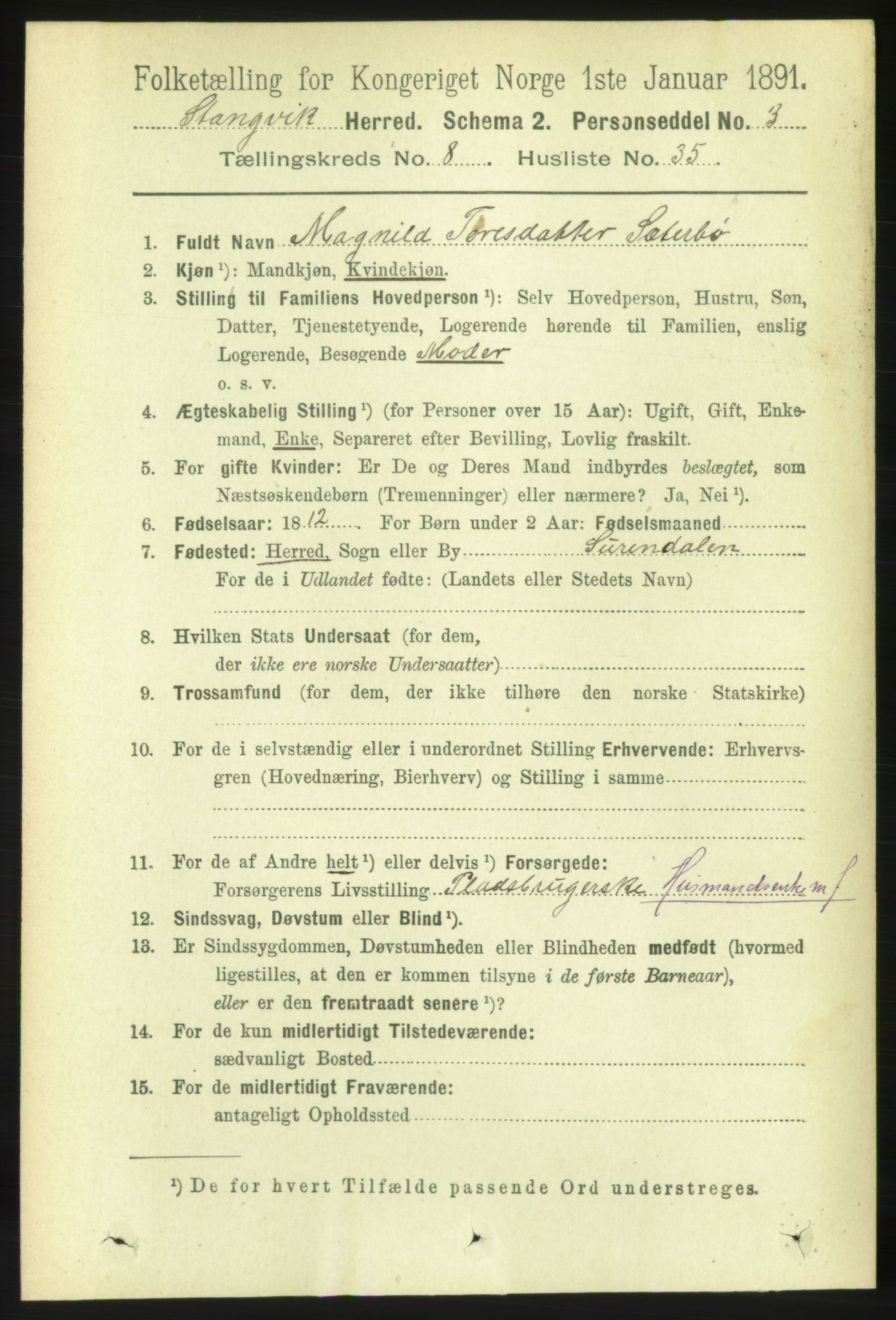 RA, 1891 census for 1564 Stangvik, 1891, p. 3569