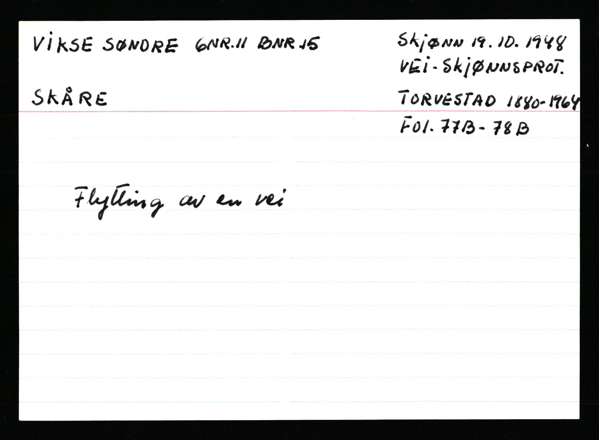 Statsarkivet i Stavanger, AV/SAST-A-101971/03/Y/Ym/L0067: Åstedskort sortert etter gårdsnavn: Vik - Vold, 1600-1950, p. 261
