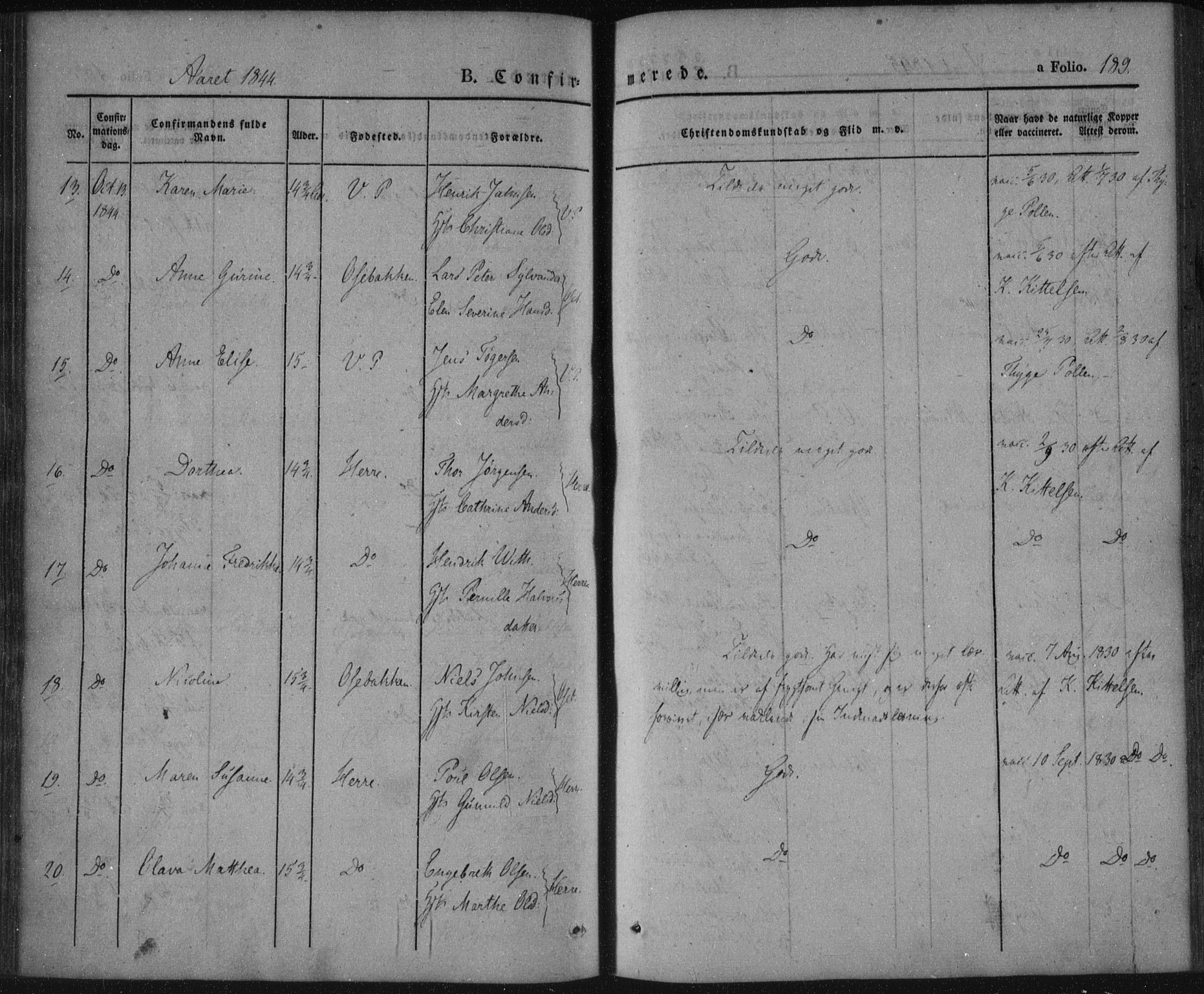 Porsgrunn kirkebøker , SAKO/A-104/F/Fa/L0006: Parish register (official) no. 6, 1841-1857, p. 189