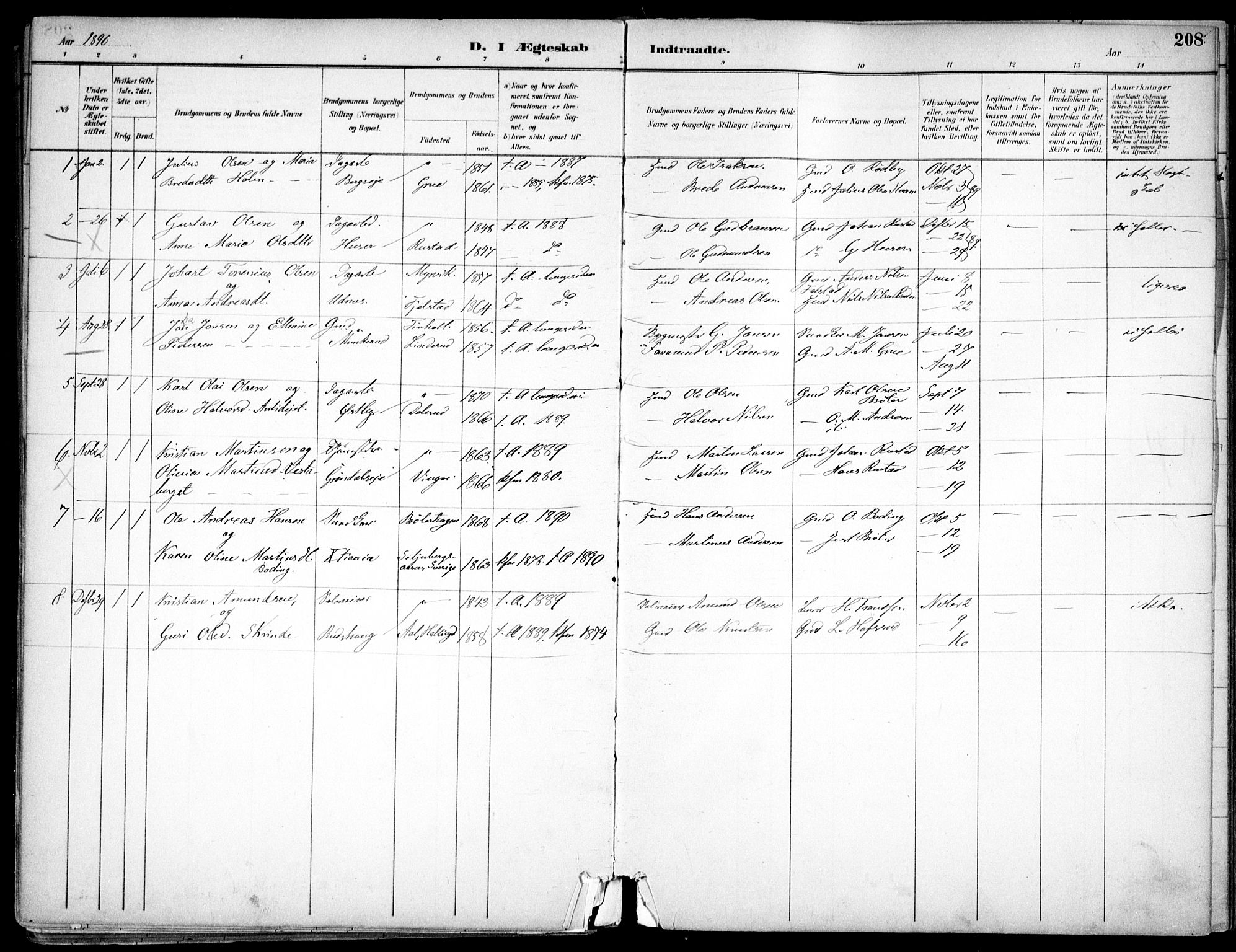 Nes prestekontor Kirkebøker, SAO/A-10410/F/Fc/L0002: Parish register (official) no. IIi 2, 1882-1916, p. 208
