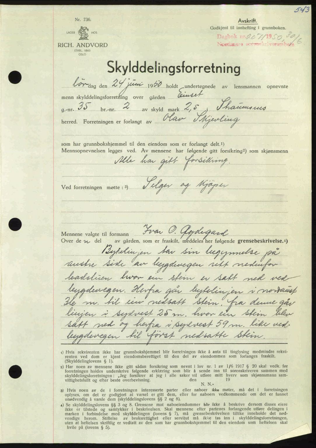 Nordmøre sorenskriveri, AV/SAT-A-4132/1/2/2Ca: Mortgage book no. A115, 1950-1950, Diary no: : 2071/1950