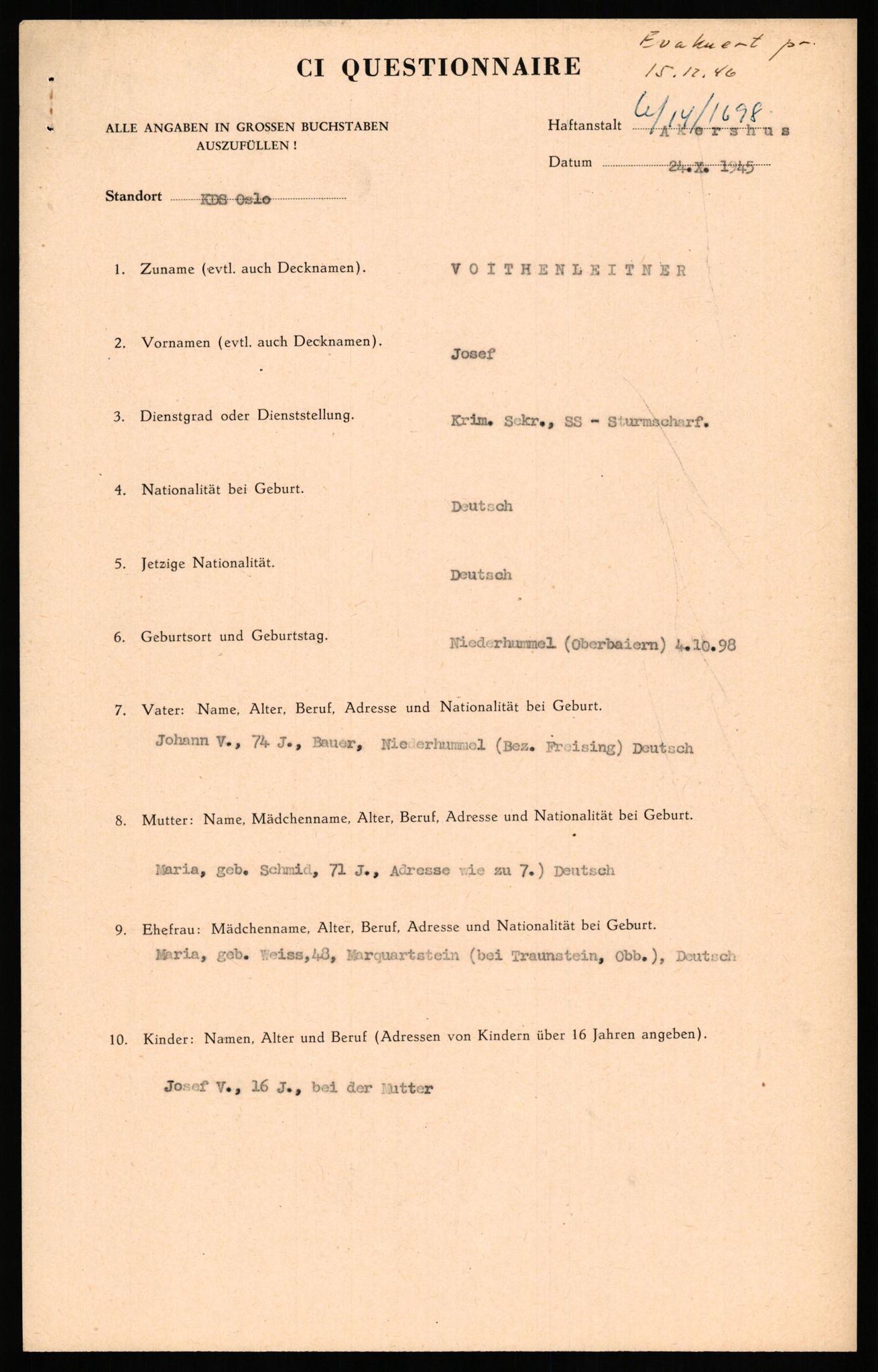 Forsvaret, Forsvarets overkommando II, AV/RA-RAFA-3915/D/Db/L0034: CI Questionaires. Tyske okkupasjonsstyrker i Norge. Tyskere., 1945-1946, p. 313