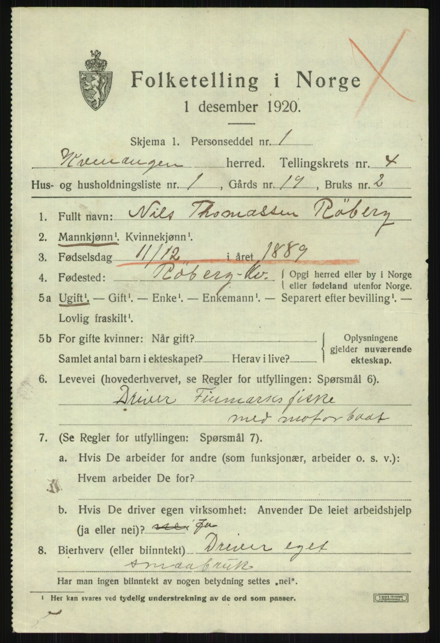 SATØ, 1920 census for Kvænangen, 1920, p. 2502