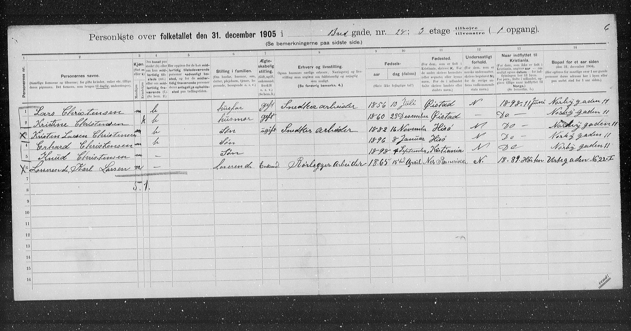 OBA, Municipal Census 1905 for Kristiania, 1905, p. 4343