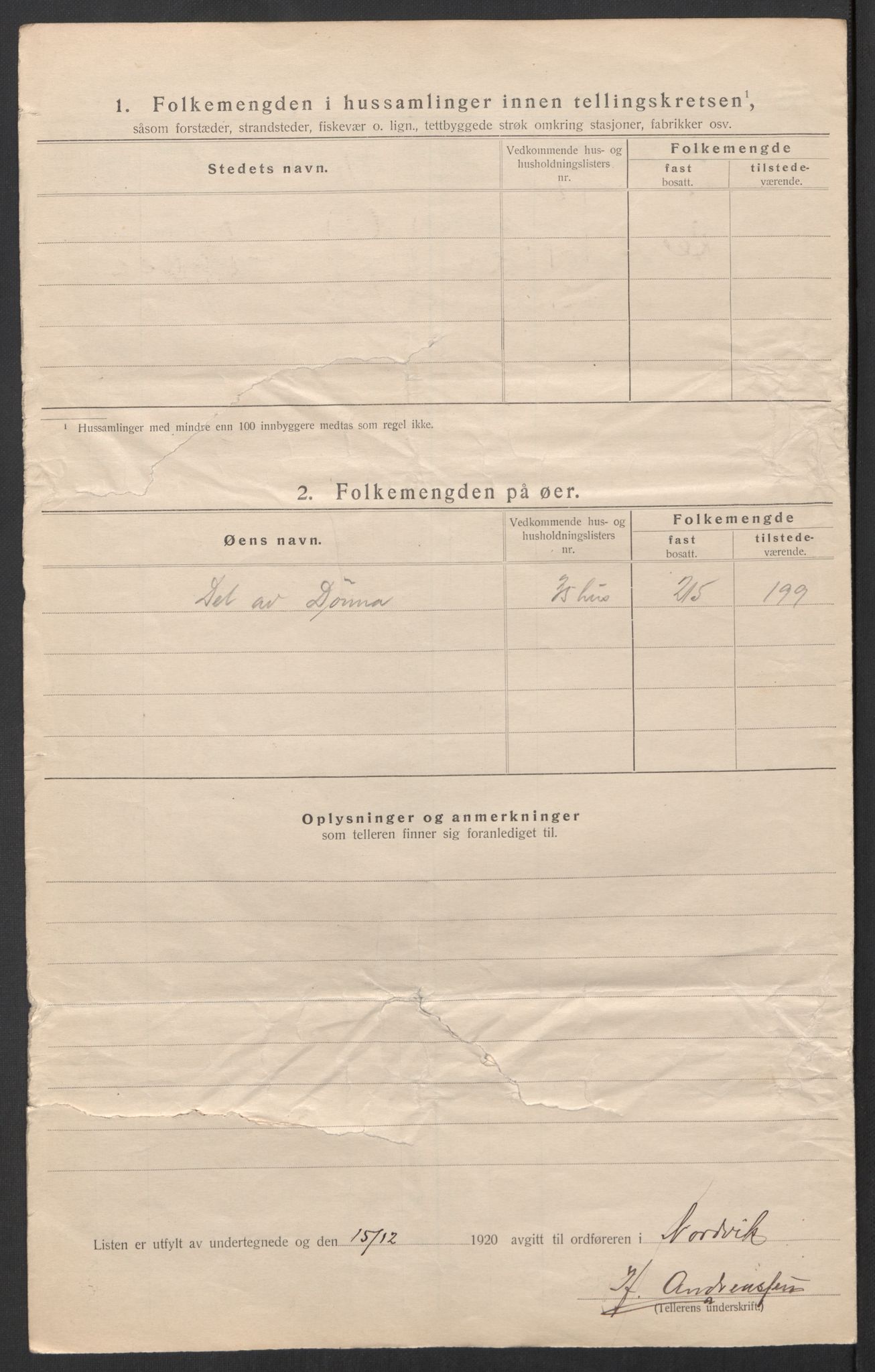 SAT, 1920 census for Nordvik, 1920, p. 20