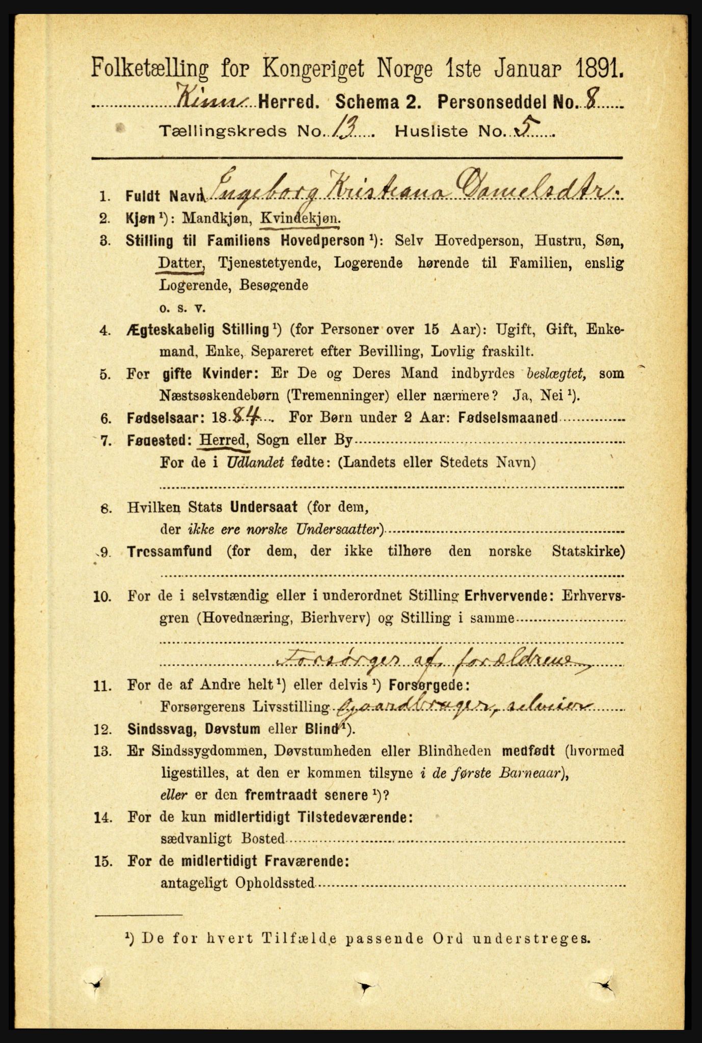 RA, 1891 census for 1437 Kinn, 1891, p. 5083