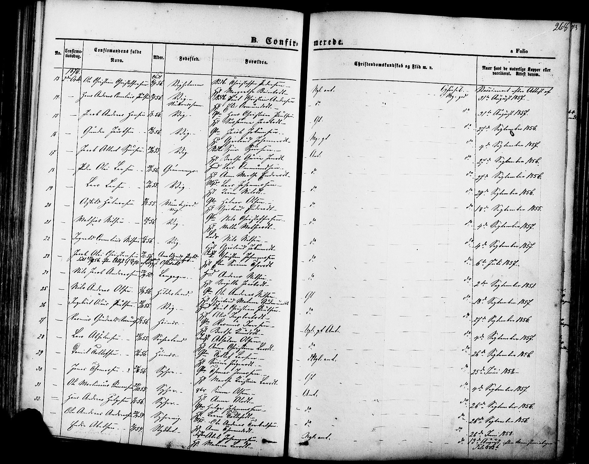 Skudenes sokneprestkontor, SAST/A -101849/H/Ha/Haa/L0006: Parish register (official) no. A 4, 1864-1881, p. 268