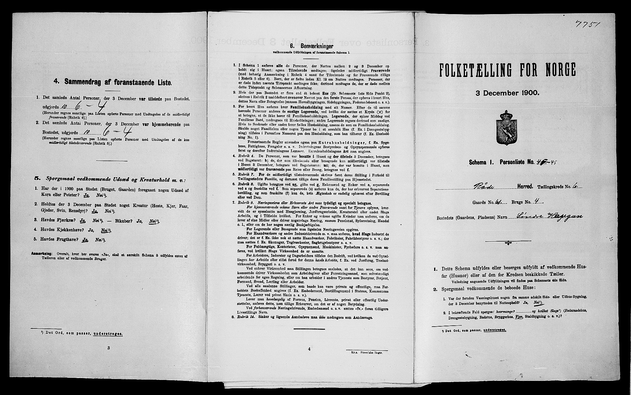 SAO, 1900 census for Råde, 1900