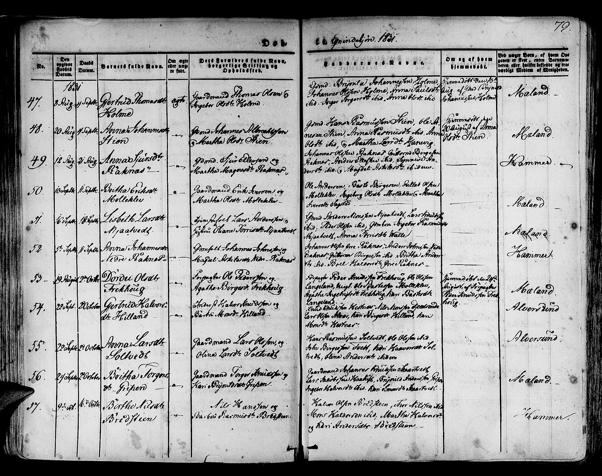 Hamre sokneprestembete, AV/SAB-A-75501/H/Ha/Haa/Haaa/L0011: Parish register (official) no. A 11, 1826-1834, p. 79