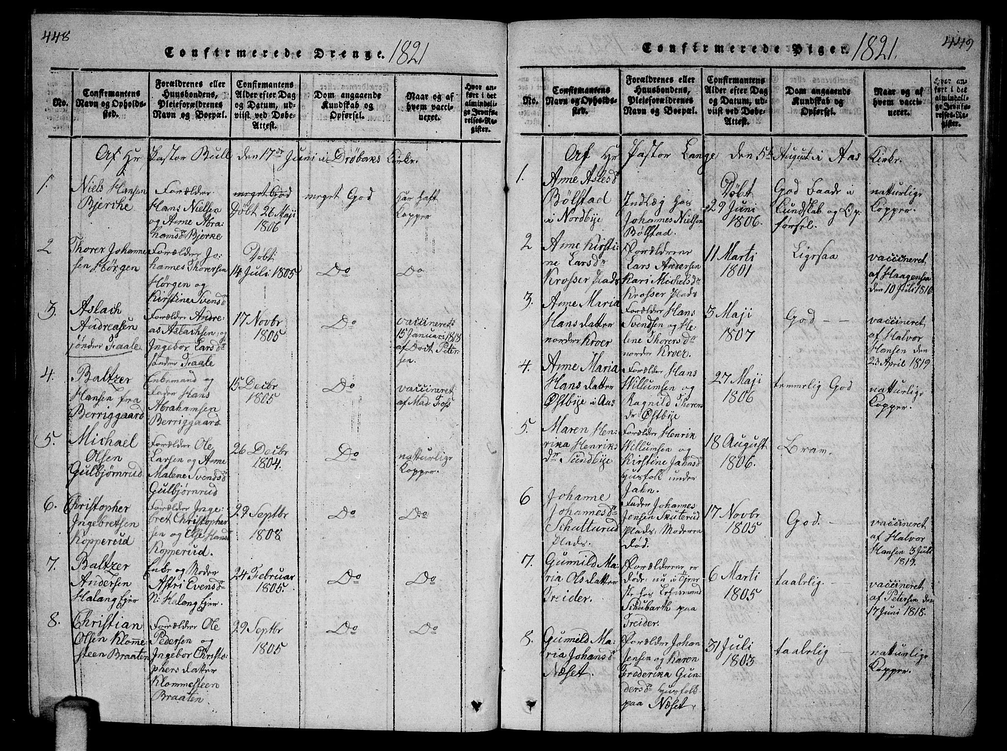 Ås prestekontor Kirkebøker, SAO/A-10894/G/Ga/L0002: Parish register (copy) no. I 2, 1820-1836, p. 448-449