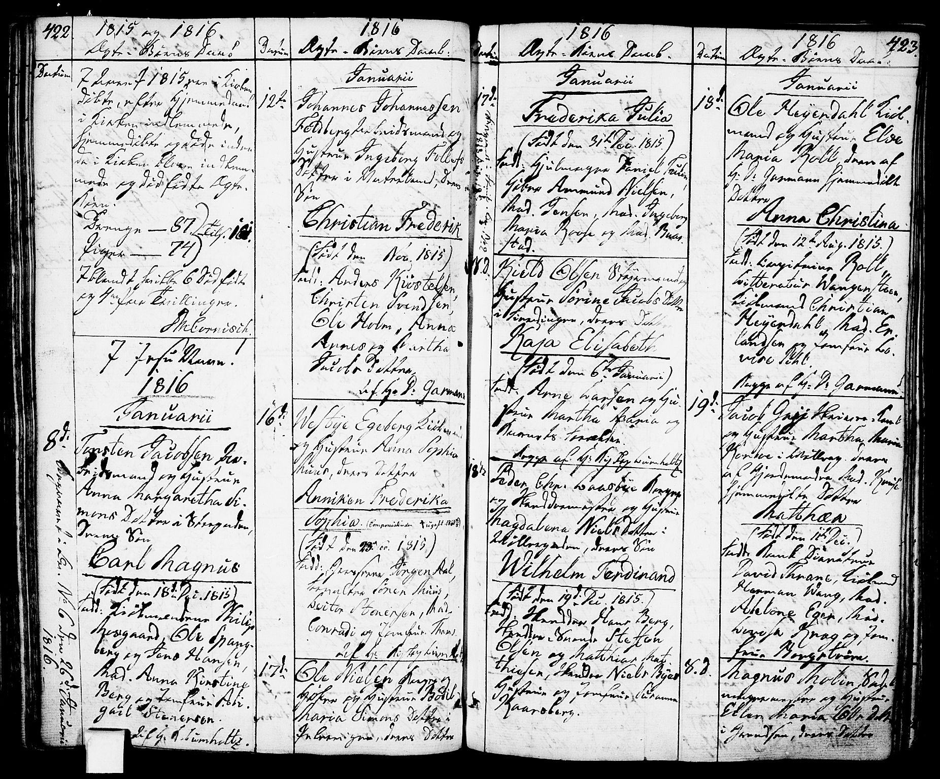 Oslo domkirke Kirkebøker, SAO/A-10752/F/Fa/L0006: Parish register (official) no. 6, 1807-1817, p. 422-423