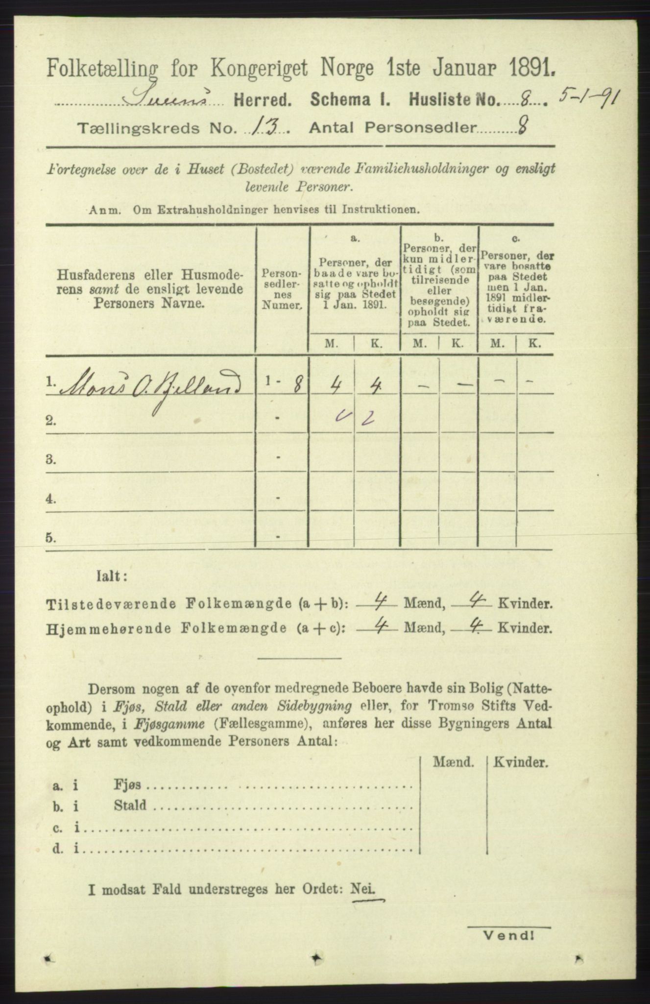 RA, 1891 census for 1216 Sveio, 1891, p. 3625