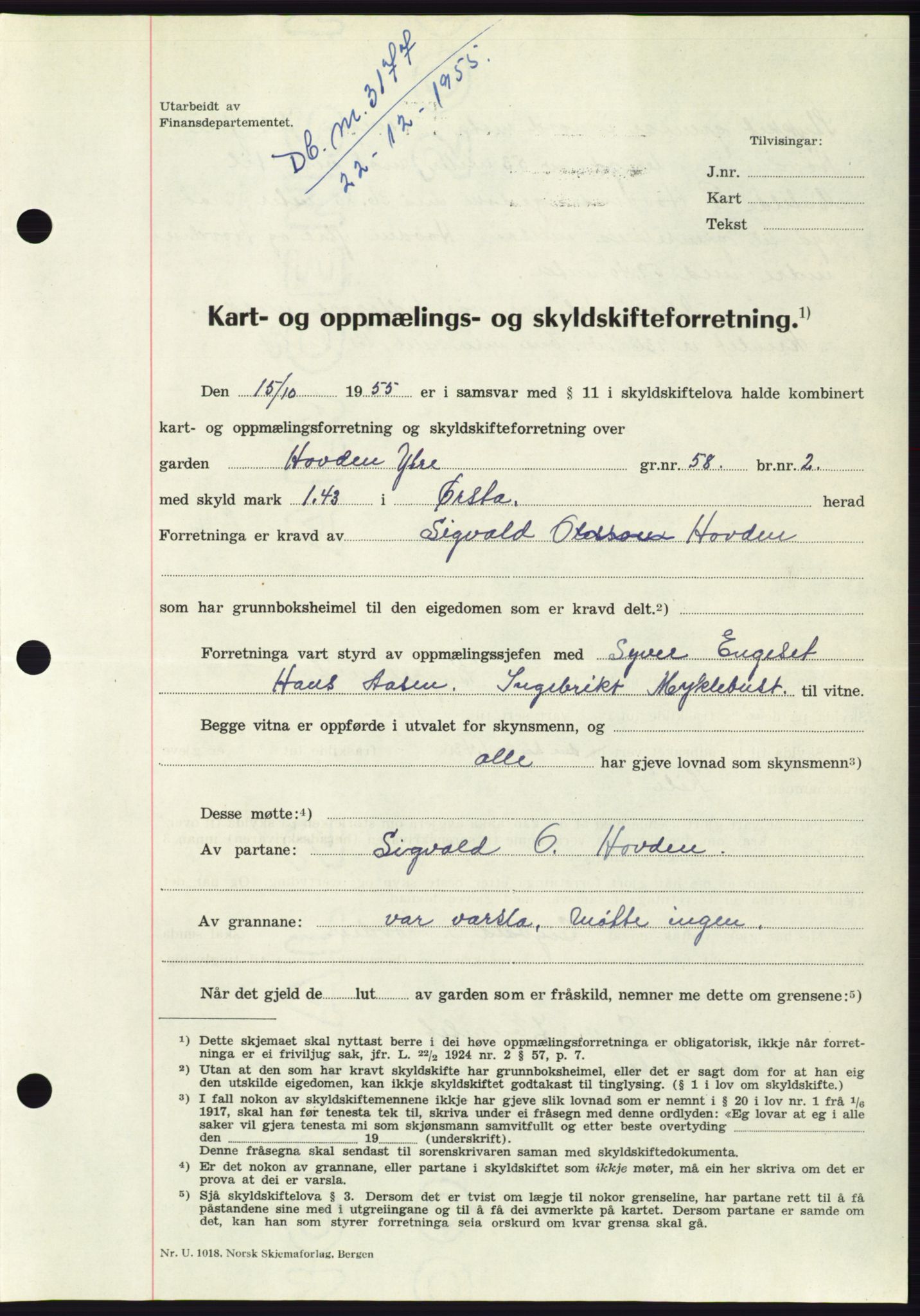 Søre Sunnmøre sorenskriveri, AV/SAT-A-4122/1/2/2C/L0102: Mortgage book no. 28A, 1955-1956, Diary no: : 3177/1955