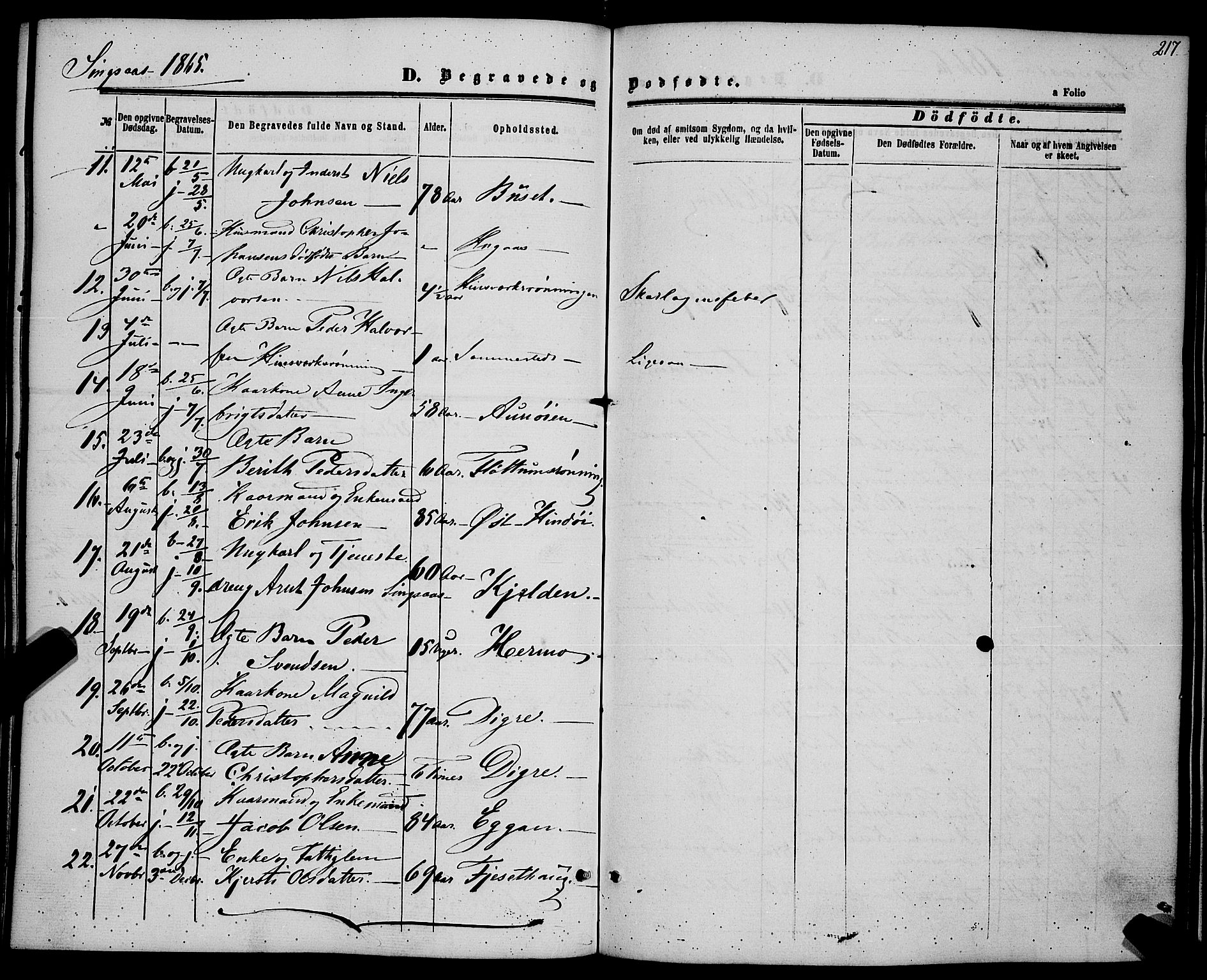 Ministerialprotokoller, klokkerbøker og fødselsregistre - Sør-Trøndelag, SAT/A-1456/685/L0967: Parish register (official) no. 685A07 /2, 1860-1869, p. 217