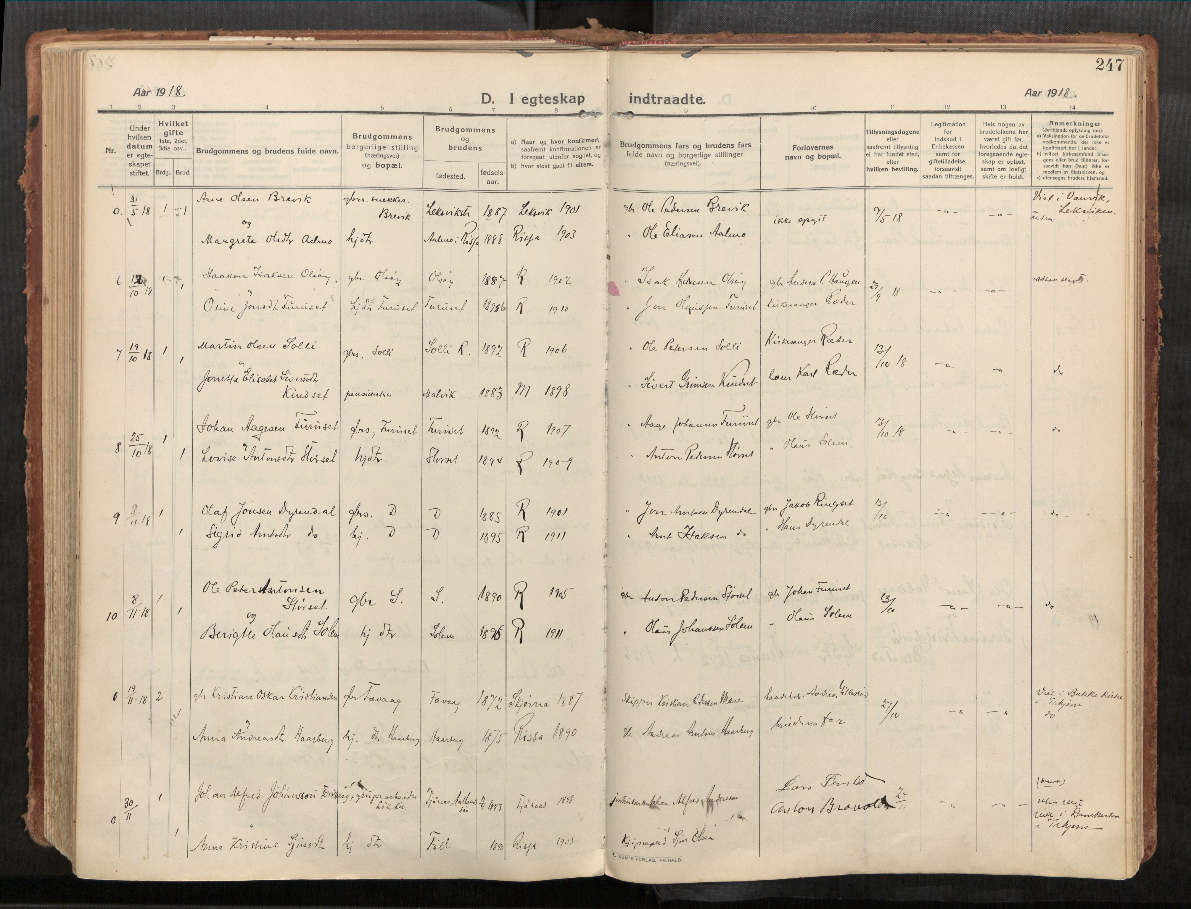 Stadsbygd sokneprestkontor, AV/SAT-A-1117/1/I/I1/I1a/L0001: Parish register (official) no. 1, 1911-1929, p. 247