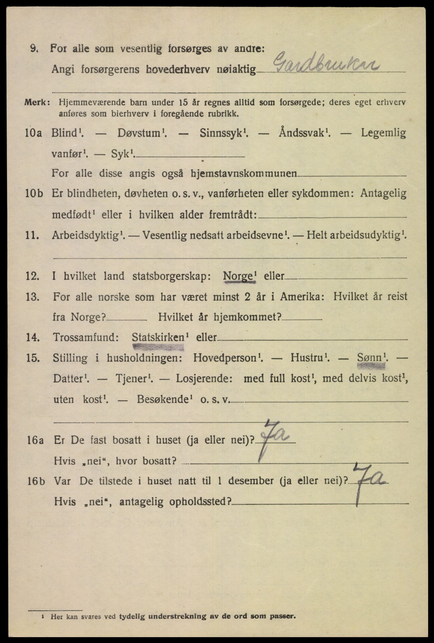 SAK, 1920 census for Øvre Sirdal, 1920, p. 1308