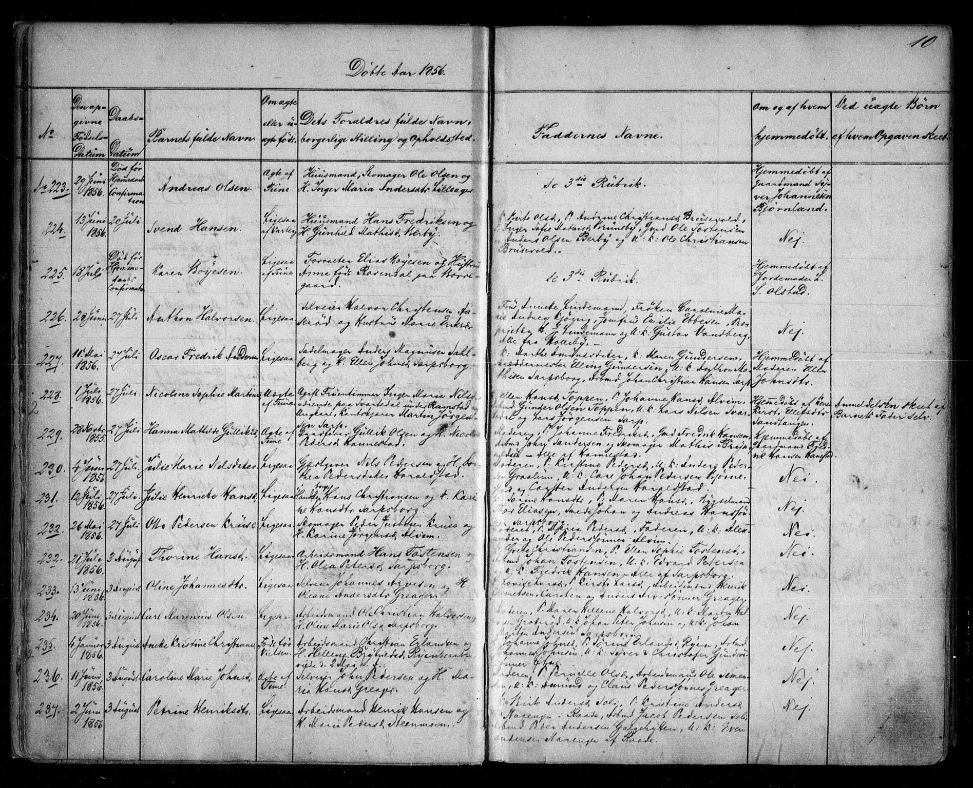 Tune prestekontor Kirkebøker, SAO/A-2007/F/Fa/L0012: Parish register (official) no. 12, 1856-1859, p. 10