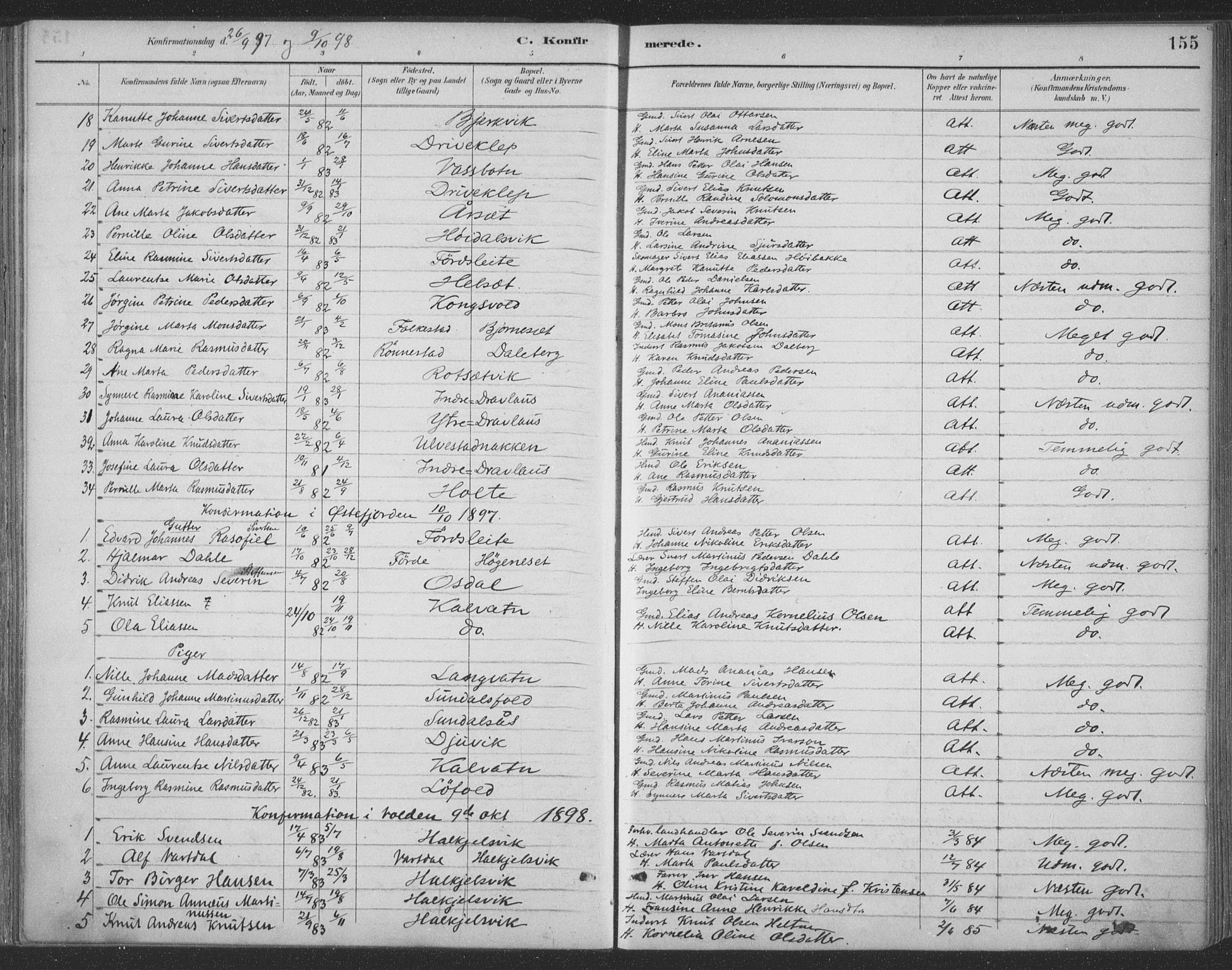 Ministerialprotokoller, klokkerbøker og fødselsregistre - Møre og Romsdal, AV/SAT-A-1454/511/L0142: Parish register (official) no. 511A09, 1891-1905, p. 155