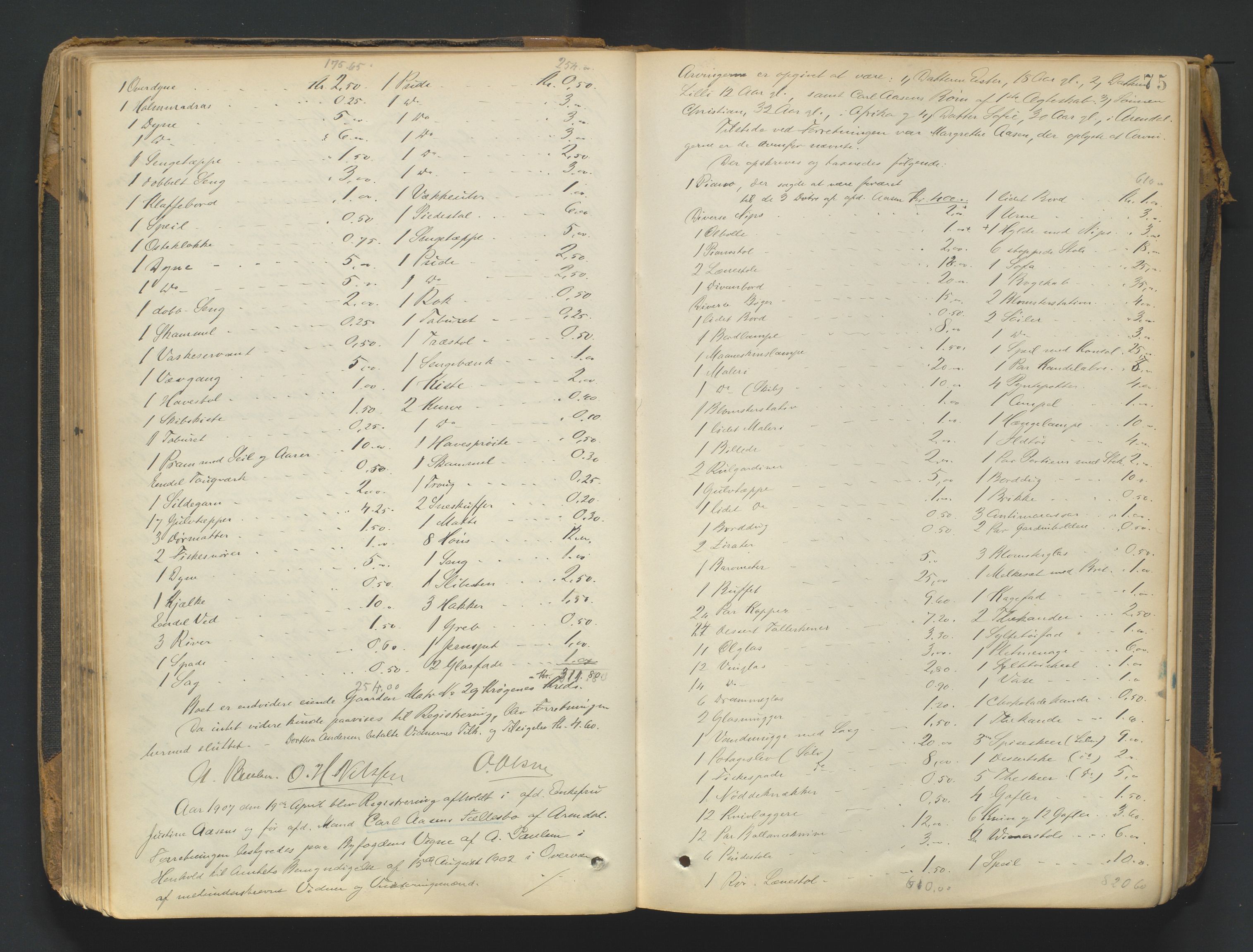 Arendal byfogd, AV/SAK-1222-0001/H/Hc/L0037: Skifteregistreringsprotokoll nr. 35, 1903-1926, p. 74b-75a